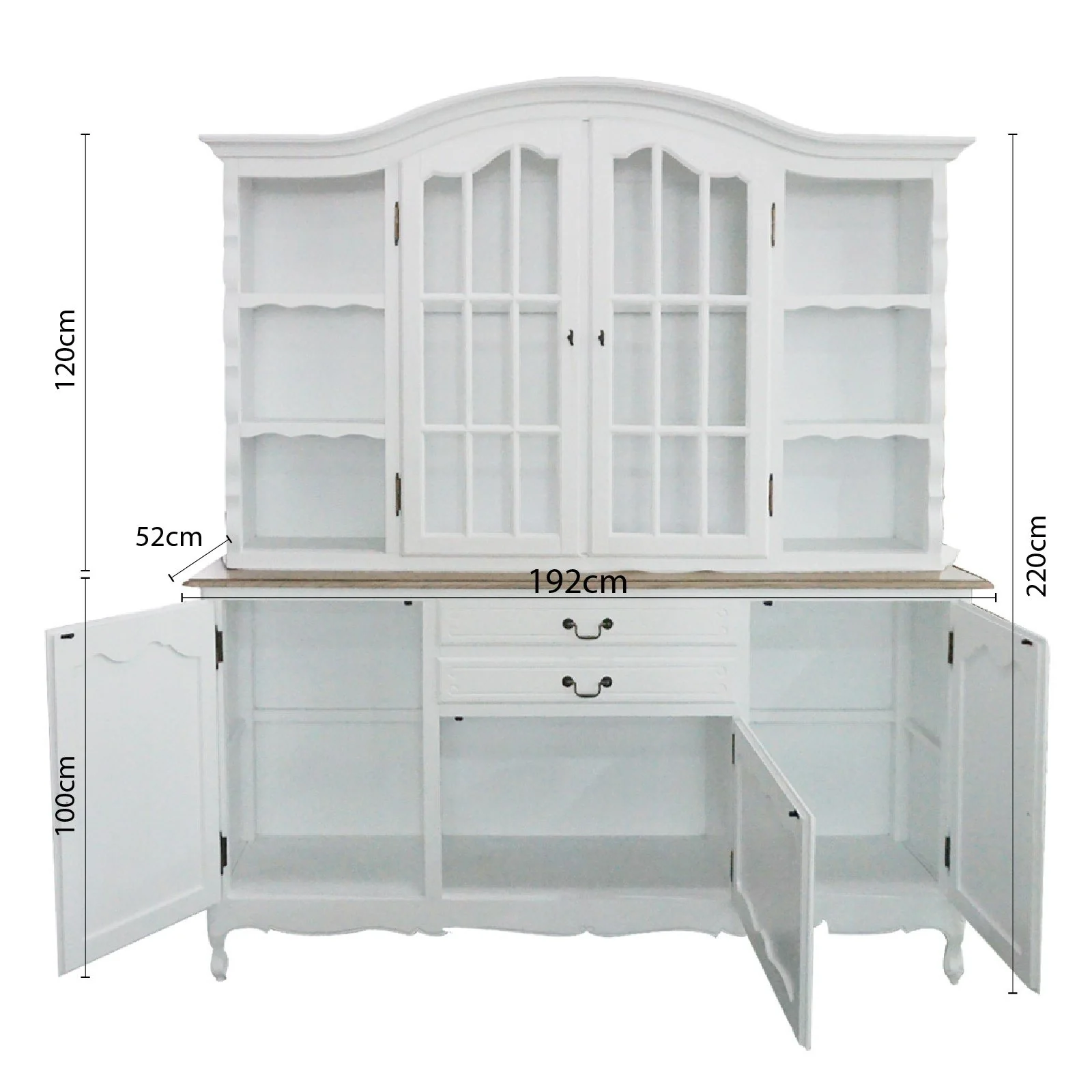 French Provincial Louis Glass Display Buffet and Hutch Kitchen Dresser Cabinet - Image 12