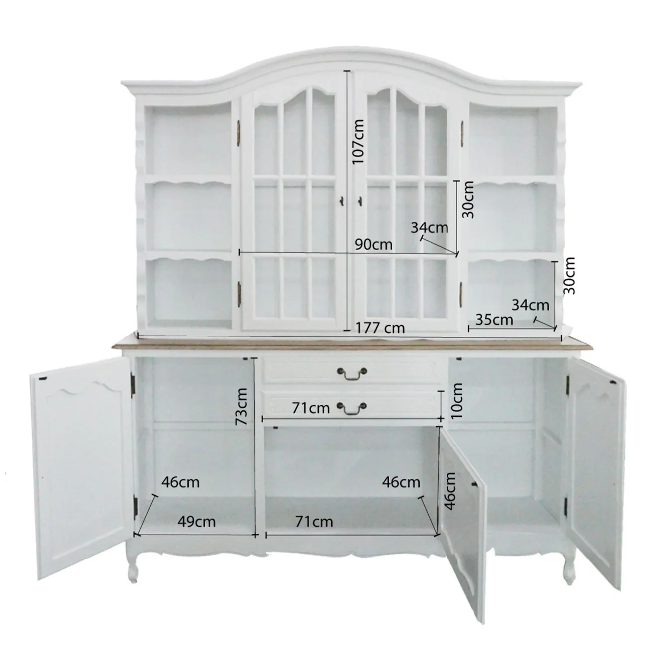 French Provincial Louis Glass Display Buffet and Hutch Kitchen Dresser Cabinet - Image 13