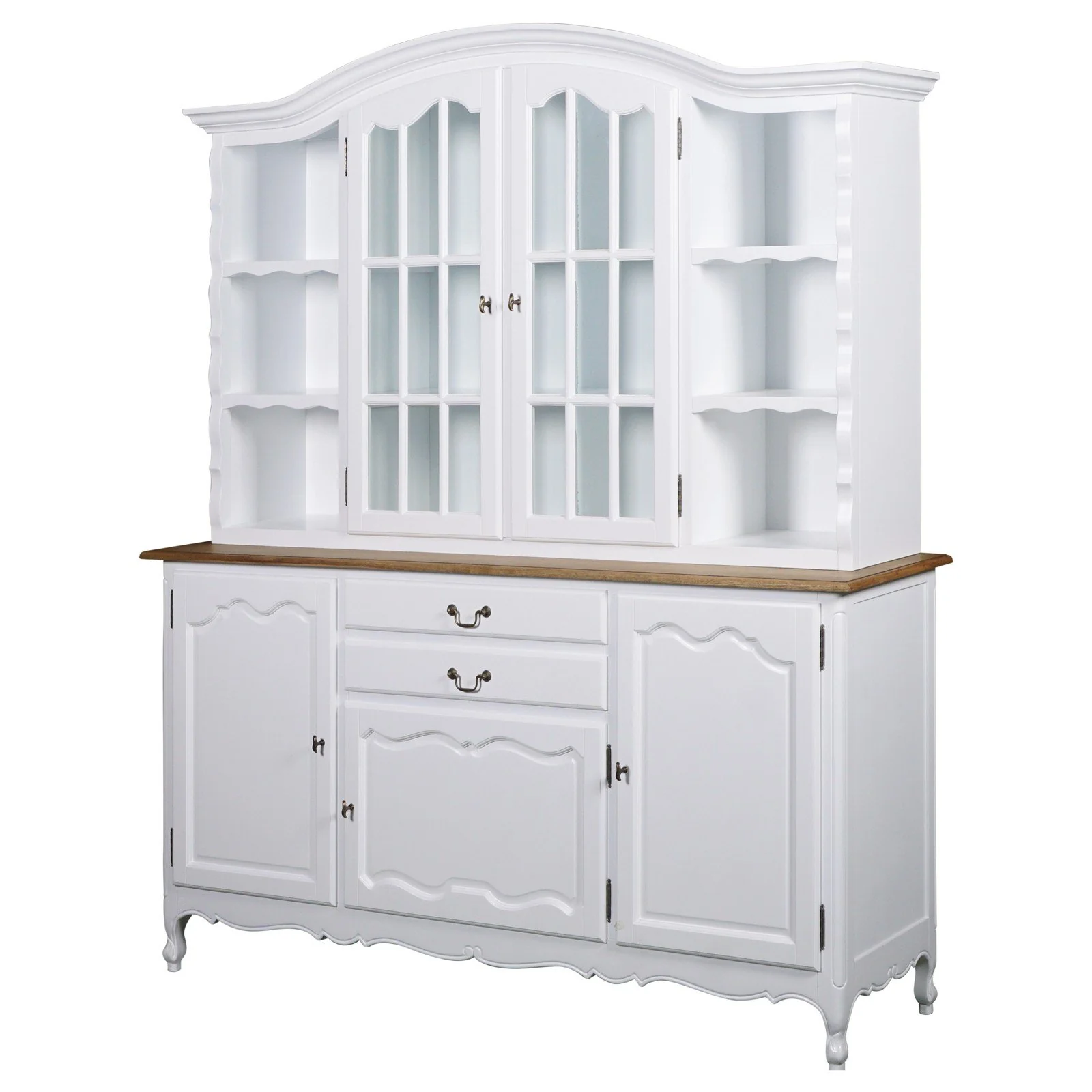 French Provincial Louis Glass Display Buffet and Hutch Kitchen Dresser Cabinet - Image 3