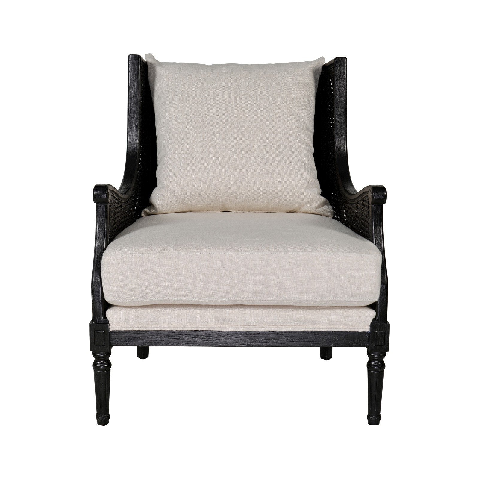 French Provincial Louis Havana Linen and Rattan Wingback Armchair - Image 10