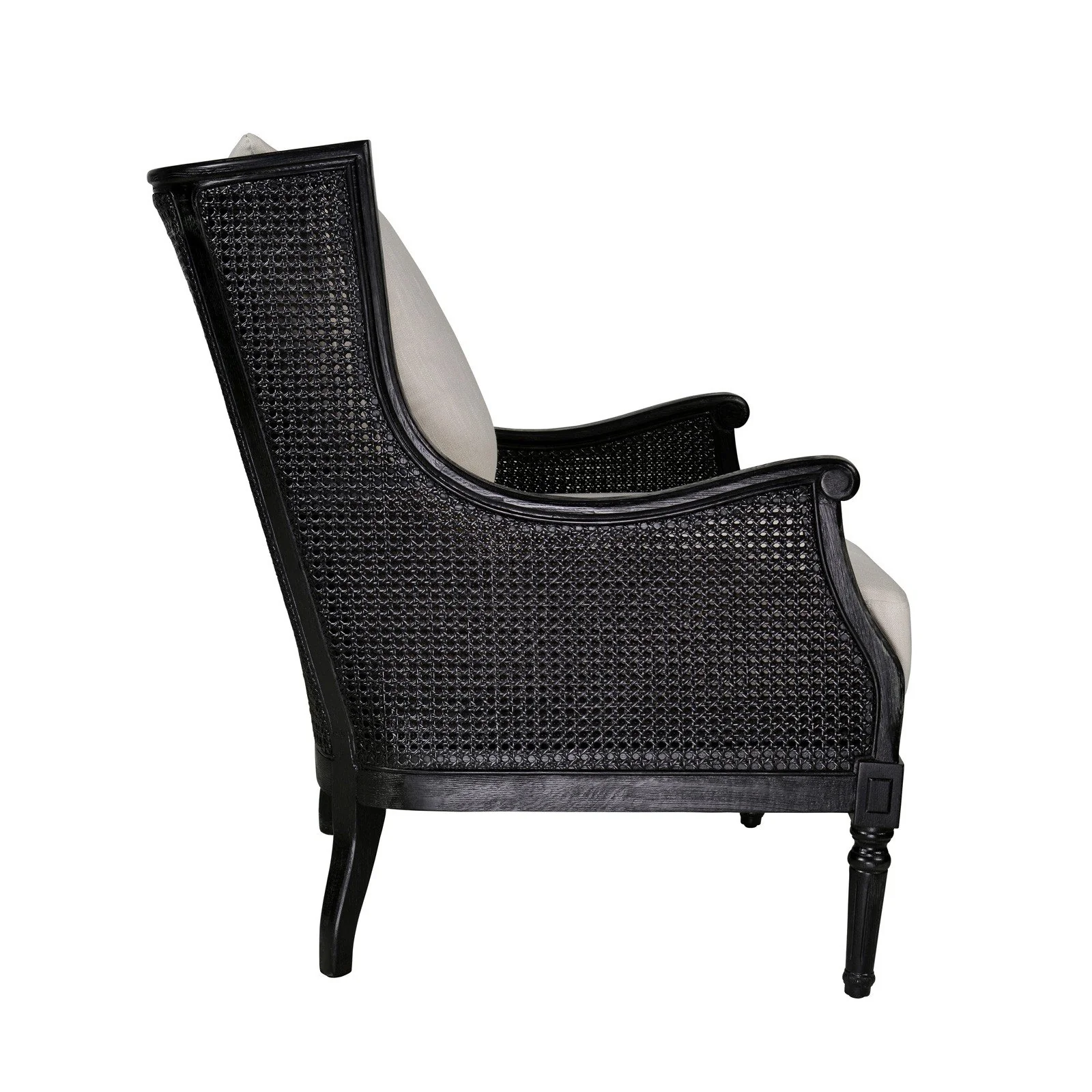French Provincial Louis Havana Linen and Rattan Wingback Armchair - Image 11