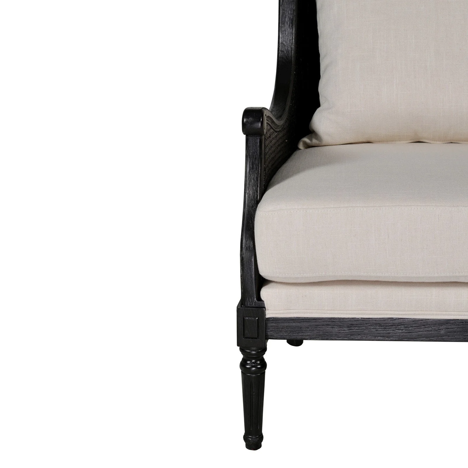French Provincial Louis Havana Linen and Rattan Wingback Armchair - Image 12