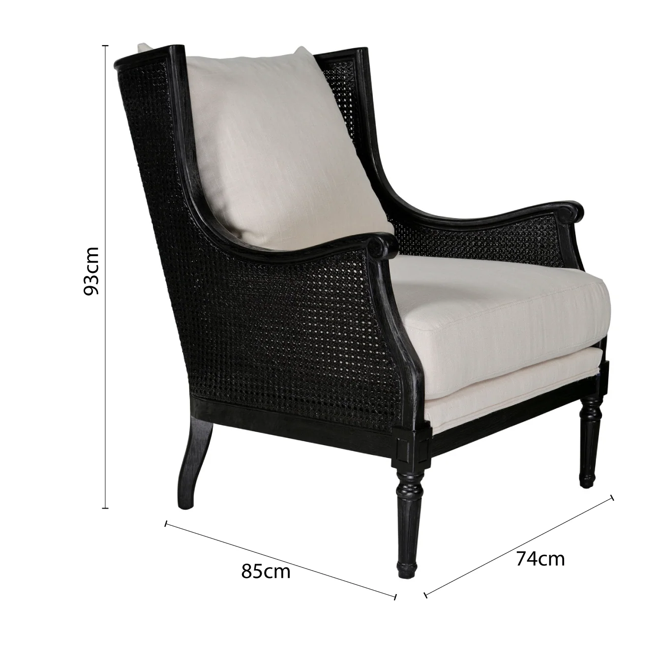 French Provincial Louis Havana Linen and Rattan Wingback Armchair - Image 13