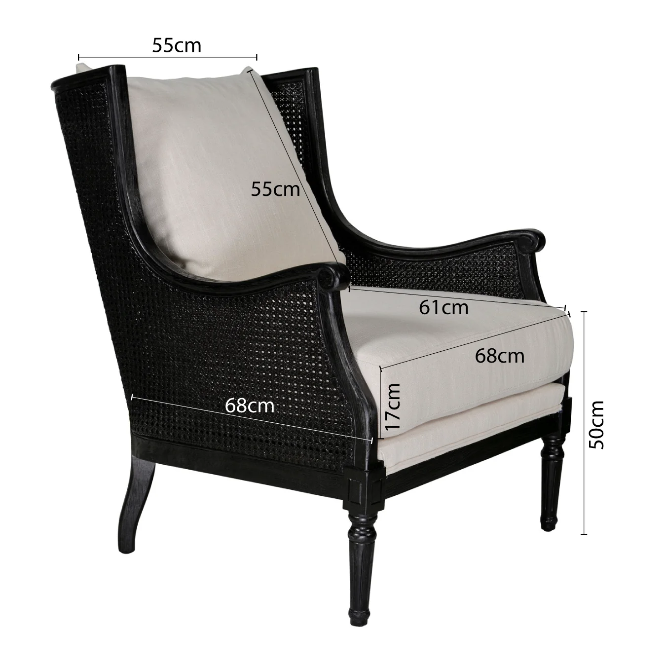 French Provincial Louis Havana Linen and Rattan Wingback Armchair - Image 14