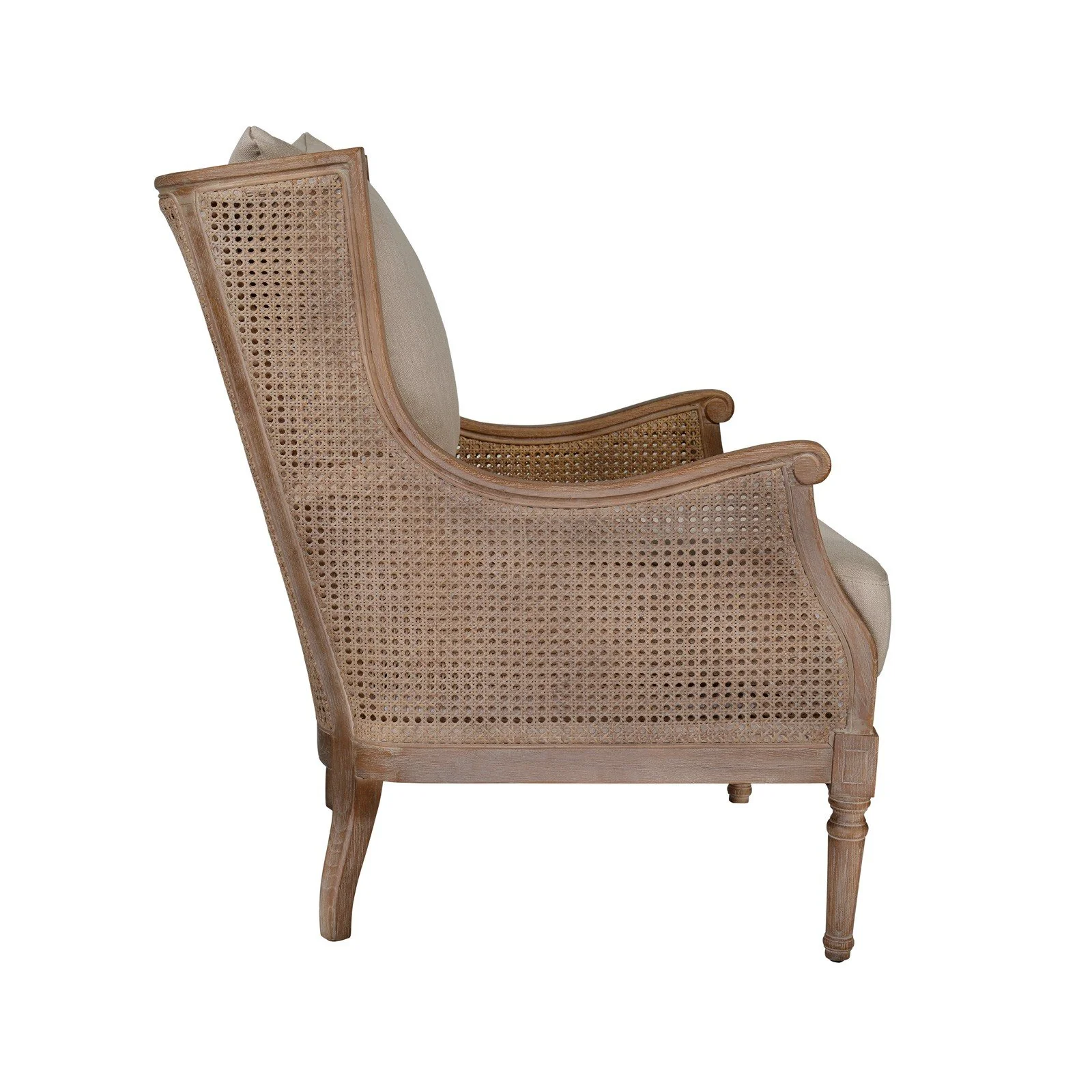 French Provincial Louis Havana Linen and Rattan Wingback Armchair - Image 22