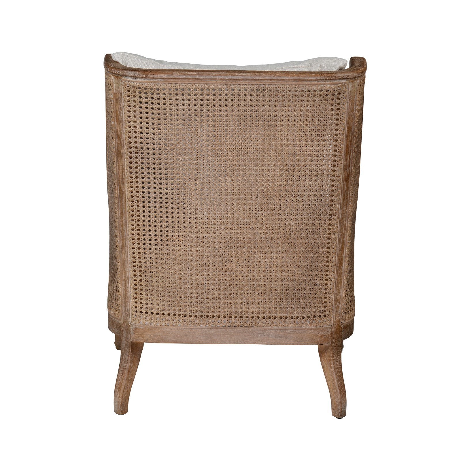 French Provincial Louis Havana Linen and Rattan Wingback Armchair - Image 23