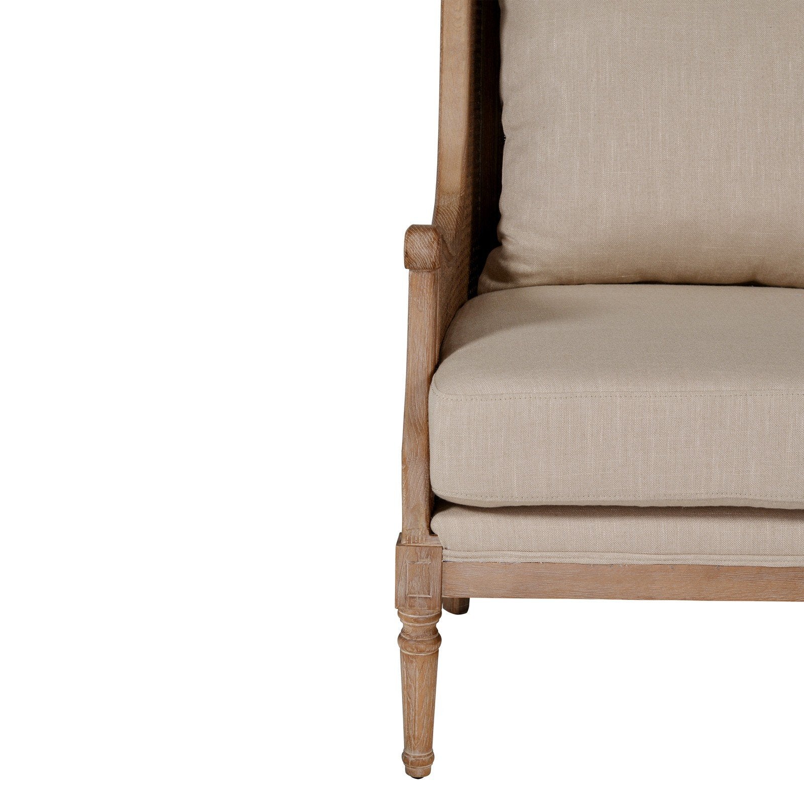 French Provincial Louis Havana Linen and Rattan Wingback Armchair - Image 24