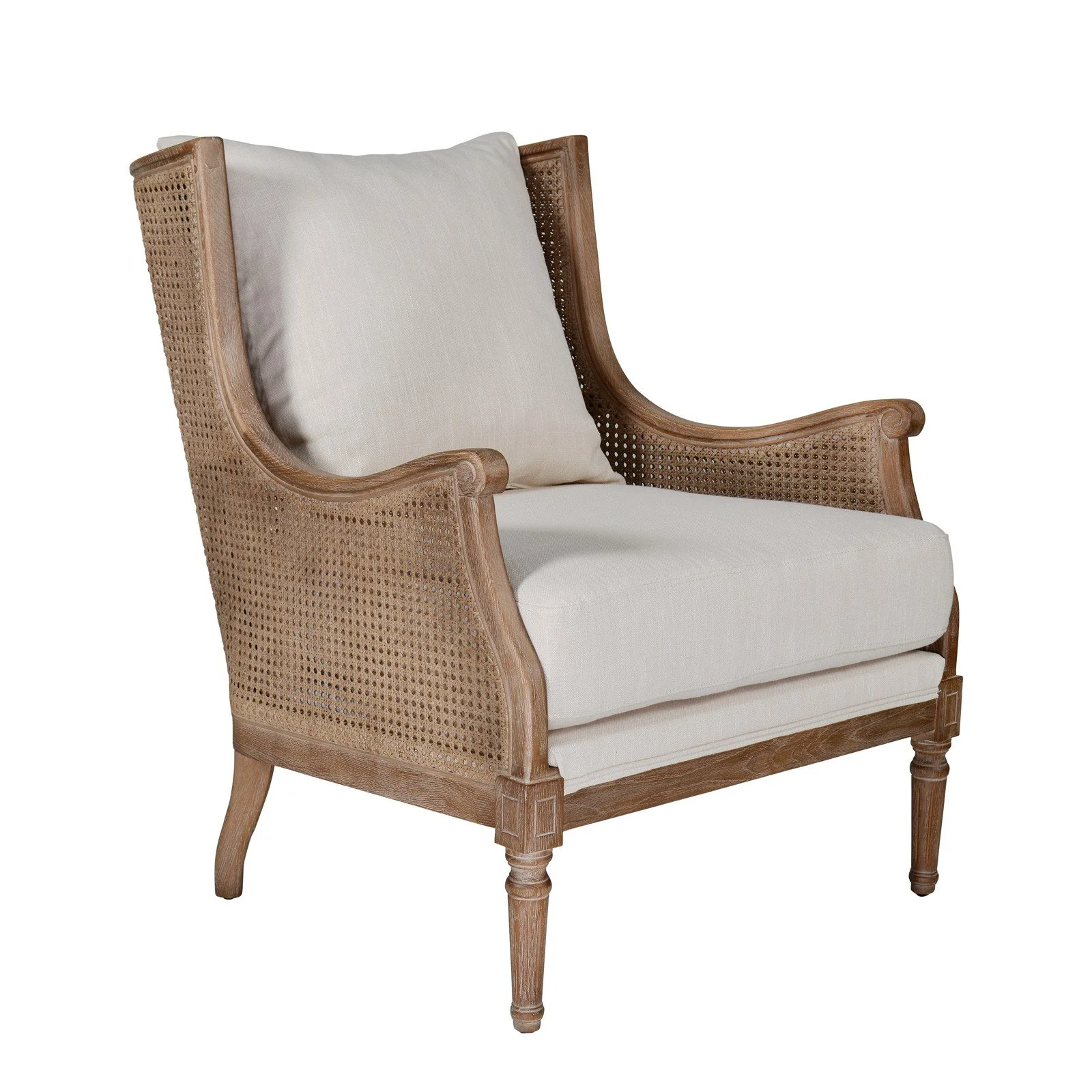 French Provincial Louis Havana Linen and Rattan Wingback Armchair - Image 26