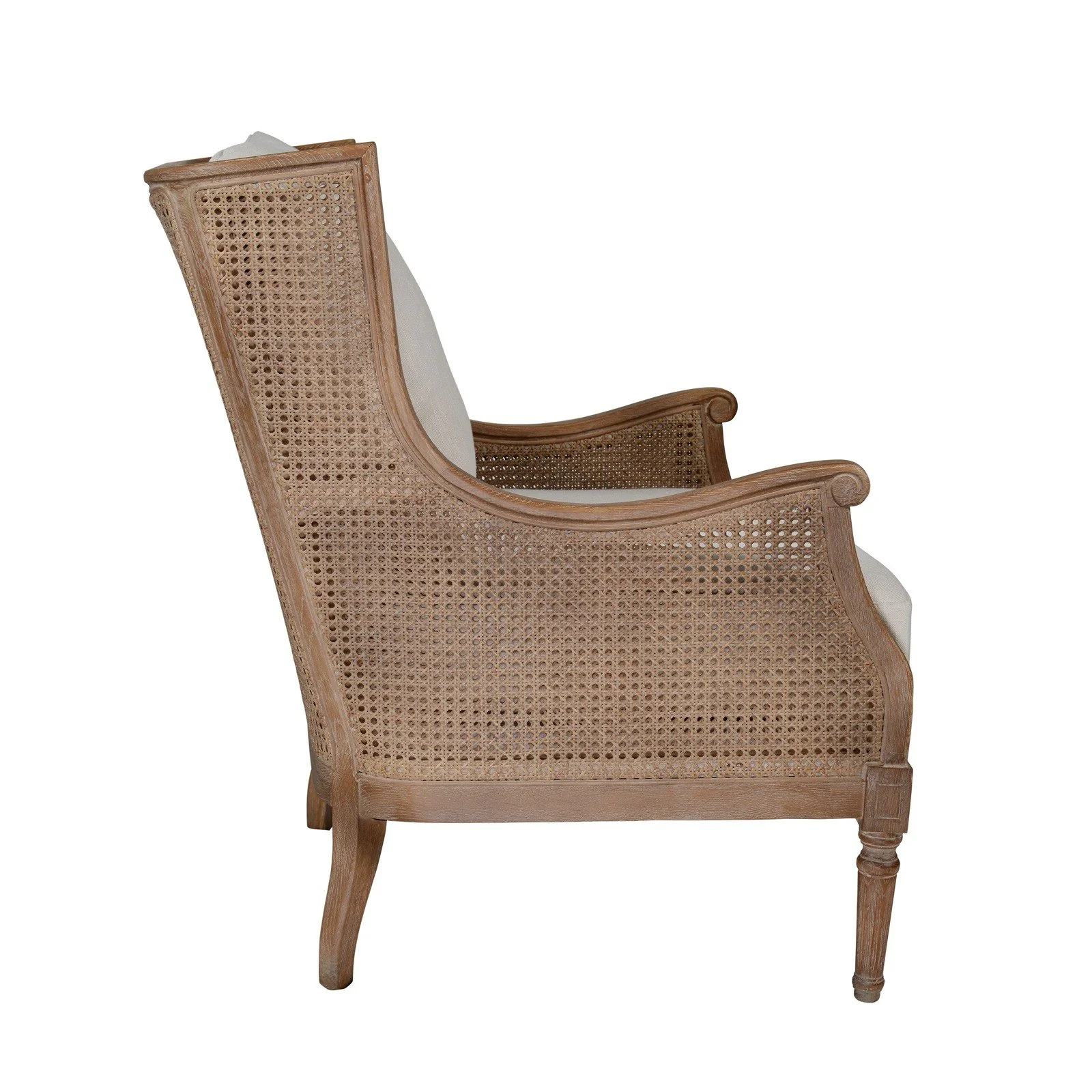 French Provincial Louis Havana Linen and Rattan Wingback Armchair - Image 27