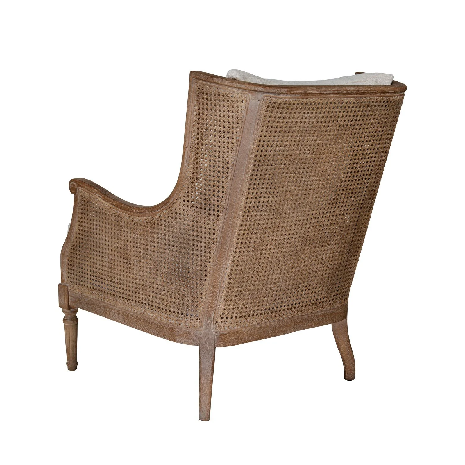 French Provincial Louis Havana Linen and Rattan Wingback Armchair - Image 28