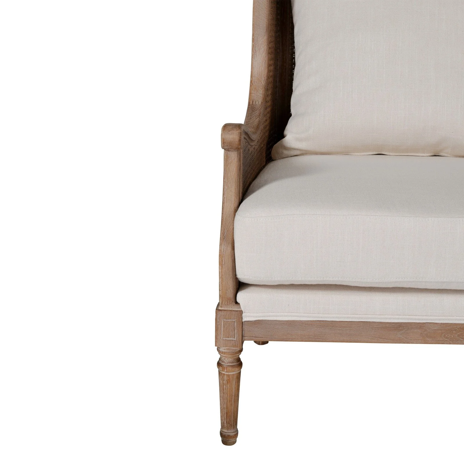 French Provincial Louis Havana Linen and Rattan Wingback Armchair - Image 29