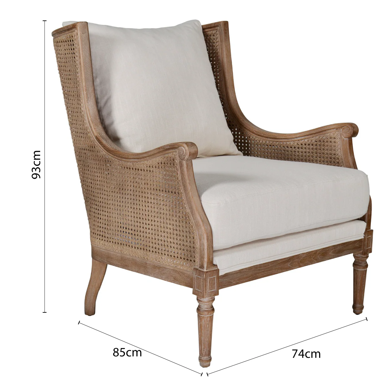 French Provincial Louis Havana Linen and Rattan Wingback Armchair - Image 30