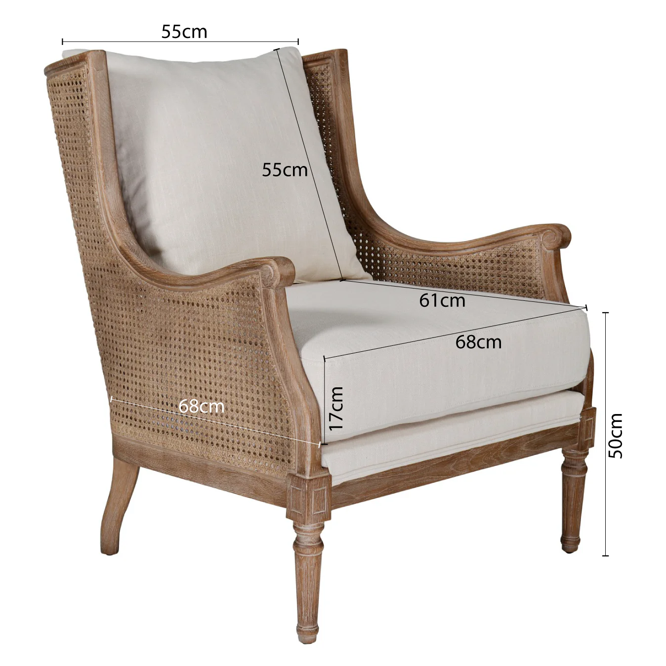 French Provincial Louis Havana Linen and Rattan Wingback Armchair - Image 31