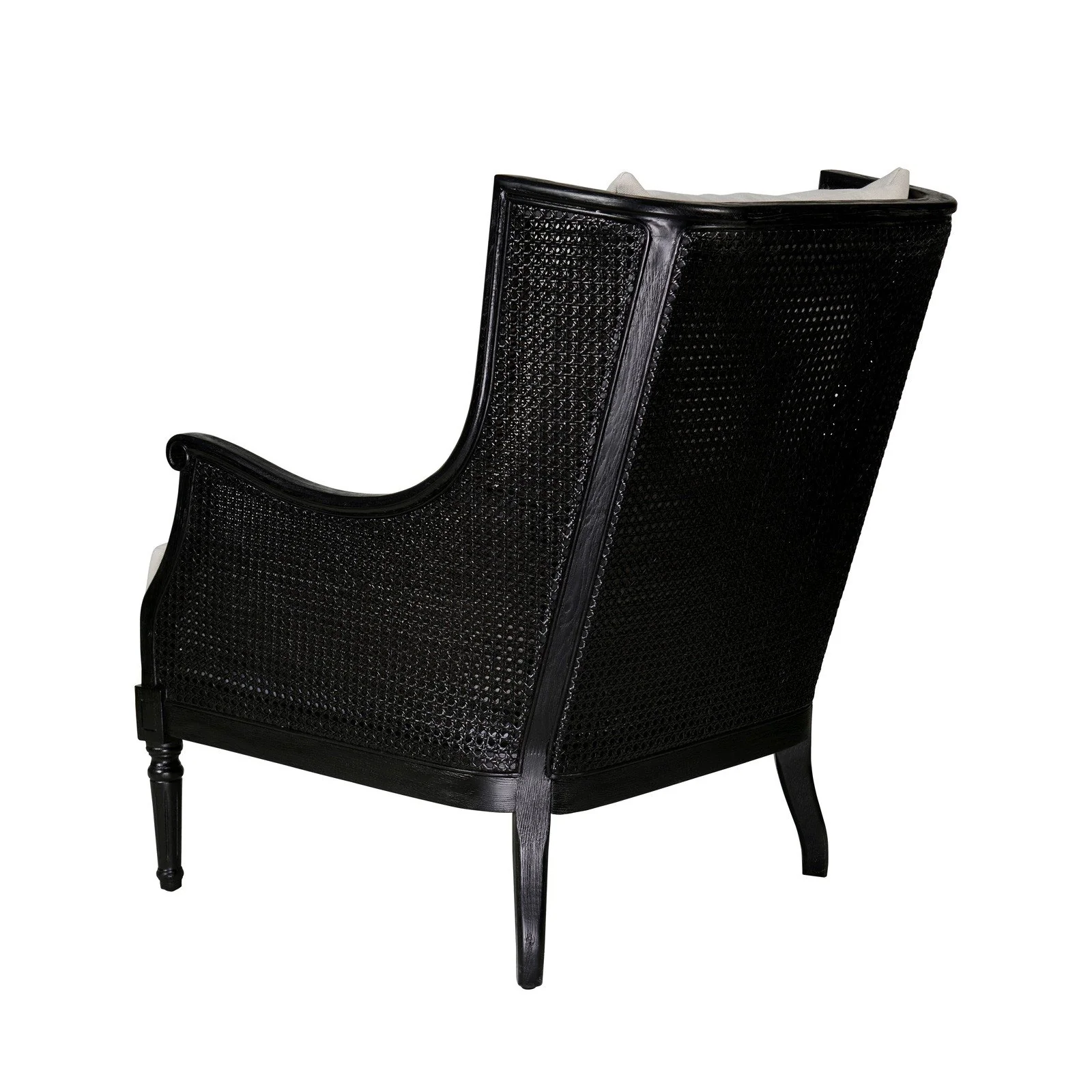 French Provincial Louis Havana Linen and Rattan Wingback Armchair - Image 6