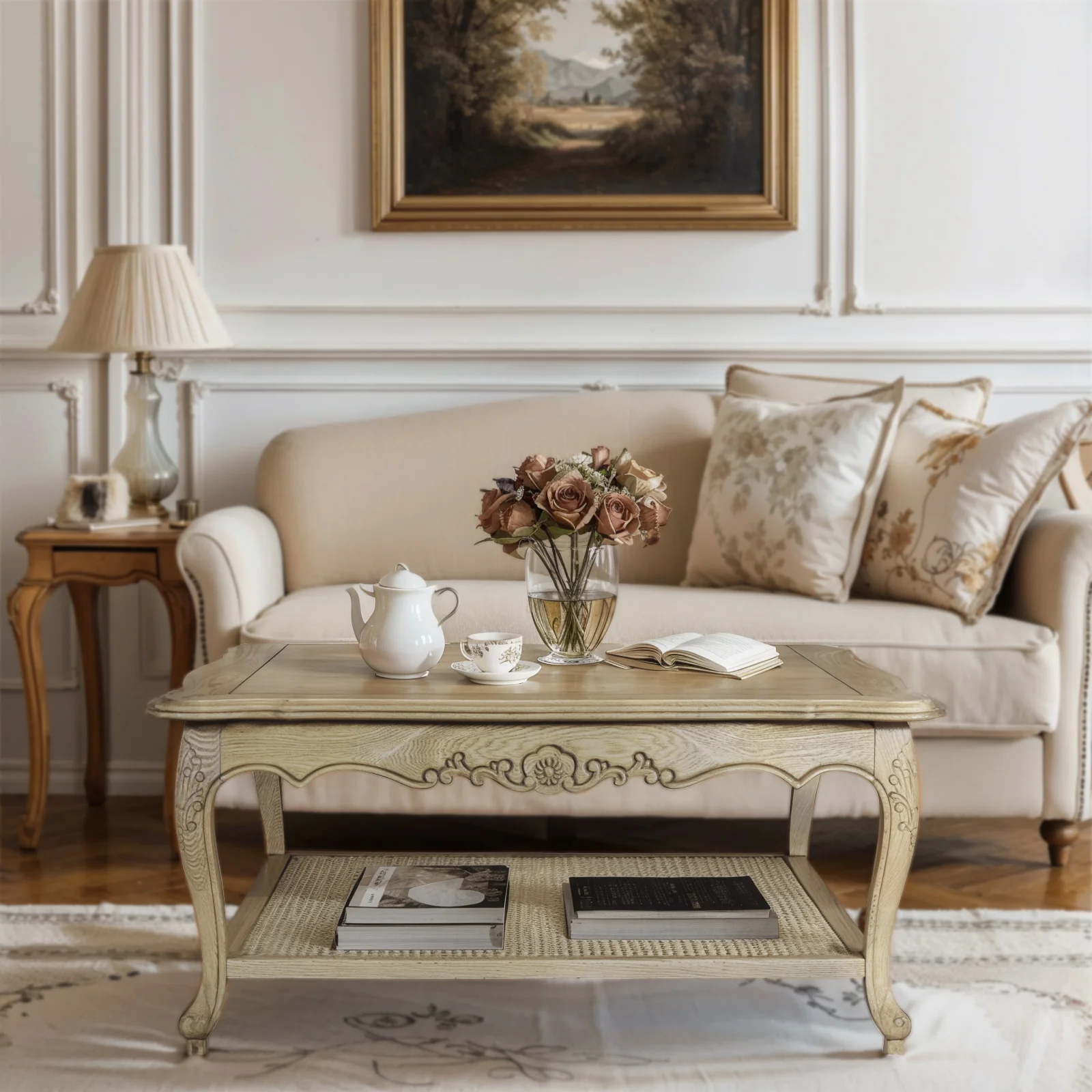 French Provincial Louis Square Coffee & Tea Table - Image 13