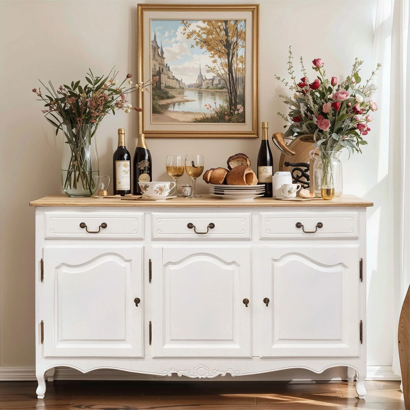 French Provincial Louis Vintage Buffet Cabinet - Image 16