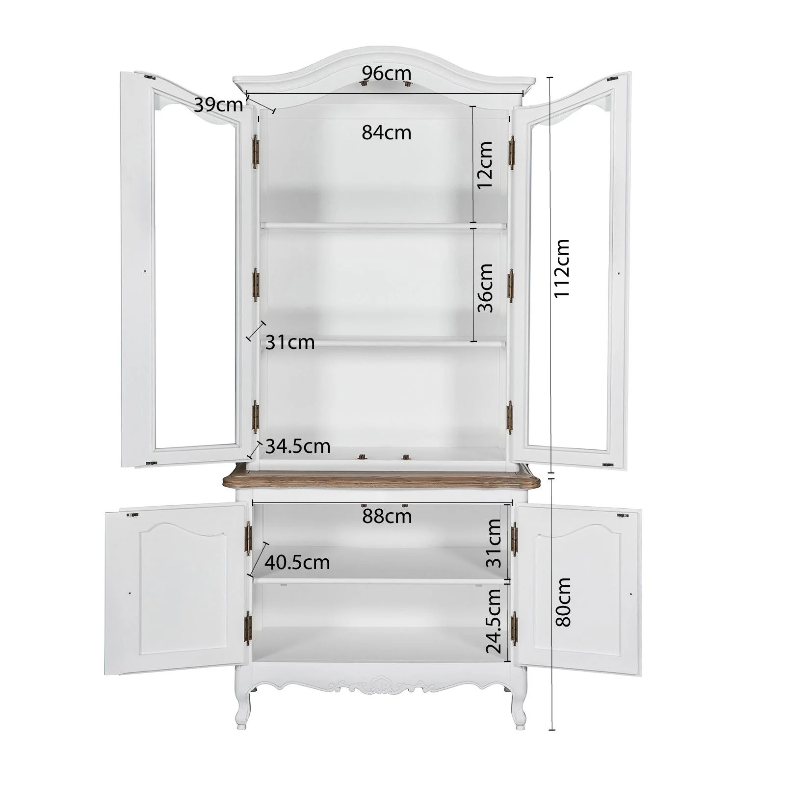 French Provincial Louis Vintage Glass Display Buffet and Hutch Cupboard Cabinet - Image 16