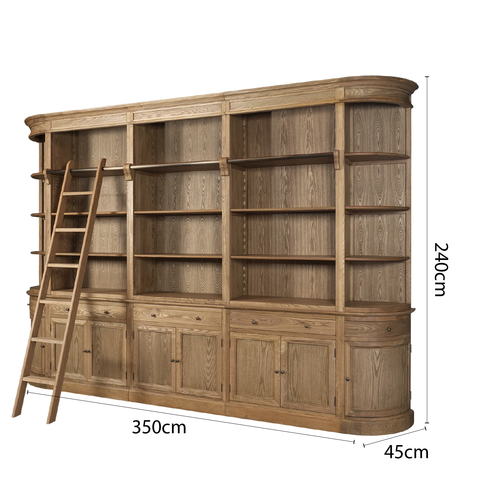 French Provincial Natural Buffet and Hutch Bookcase Sideboard Cabinet with Ladder (Pre-order extra $500 Early Bird discount) - Image 17