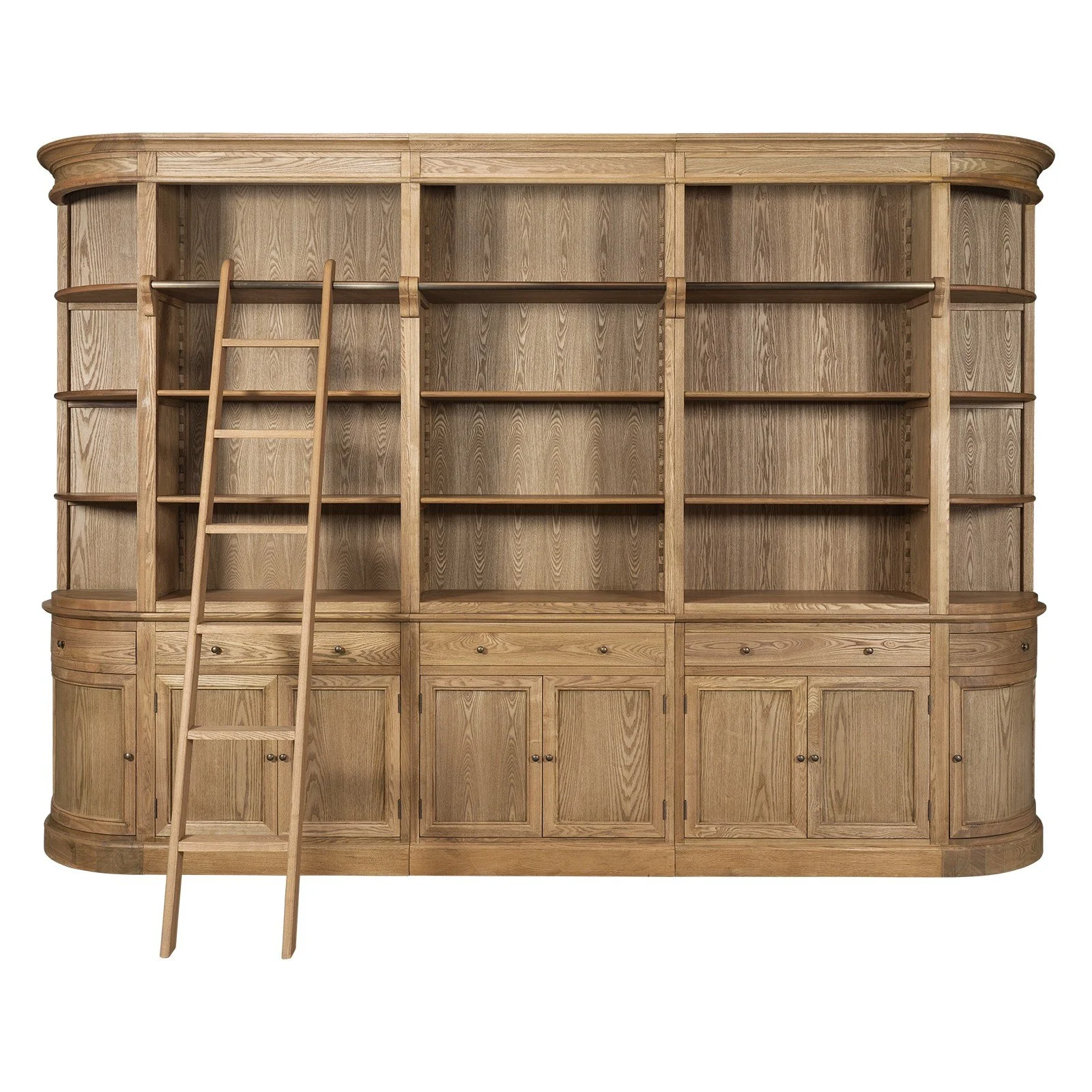 French Provincial Natural Buffet and Hutch Bookcase Sideboard Cabinet with Ladder (Pre-order extra $500 Early Bird discount) - Image 4
