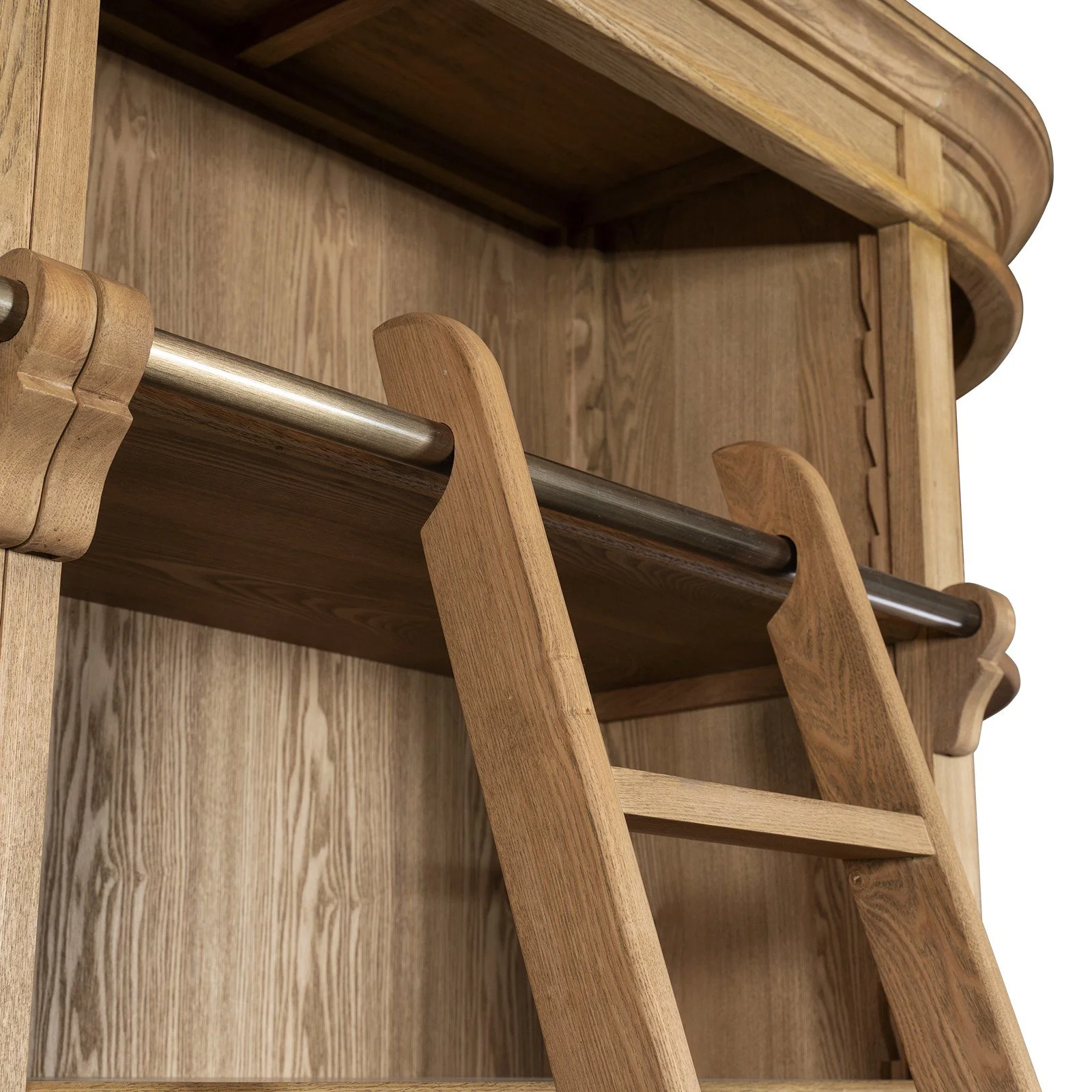 French Provincial Natural Buffet and Hutch Bookcase Sideboard Cabinet with Ladder (Pre-order extra $500 Early Bird discount) - Image 8