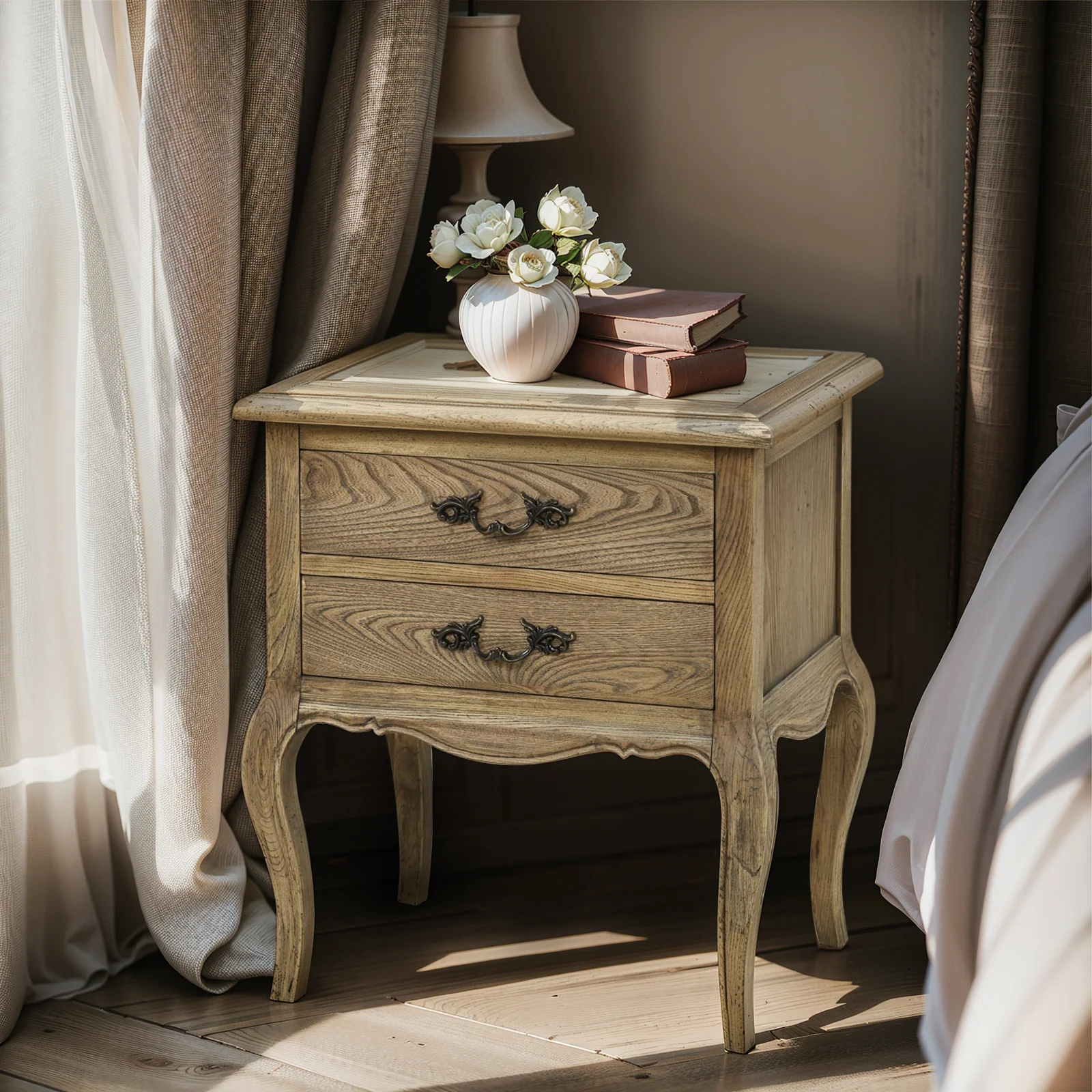 French Provincial Provence 2 Drawer Bedside Lamp Table - Image 3