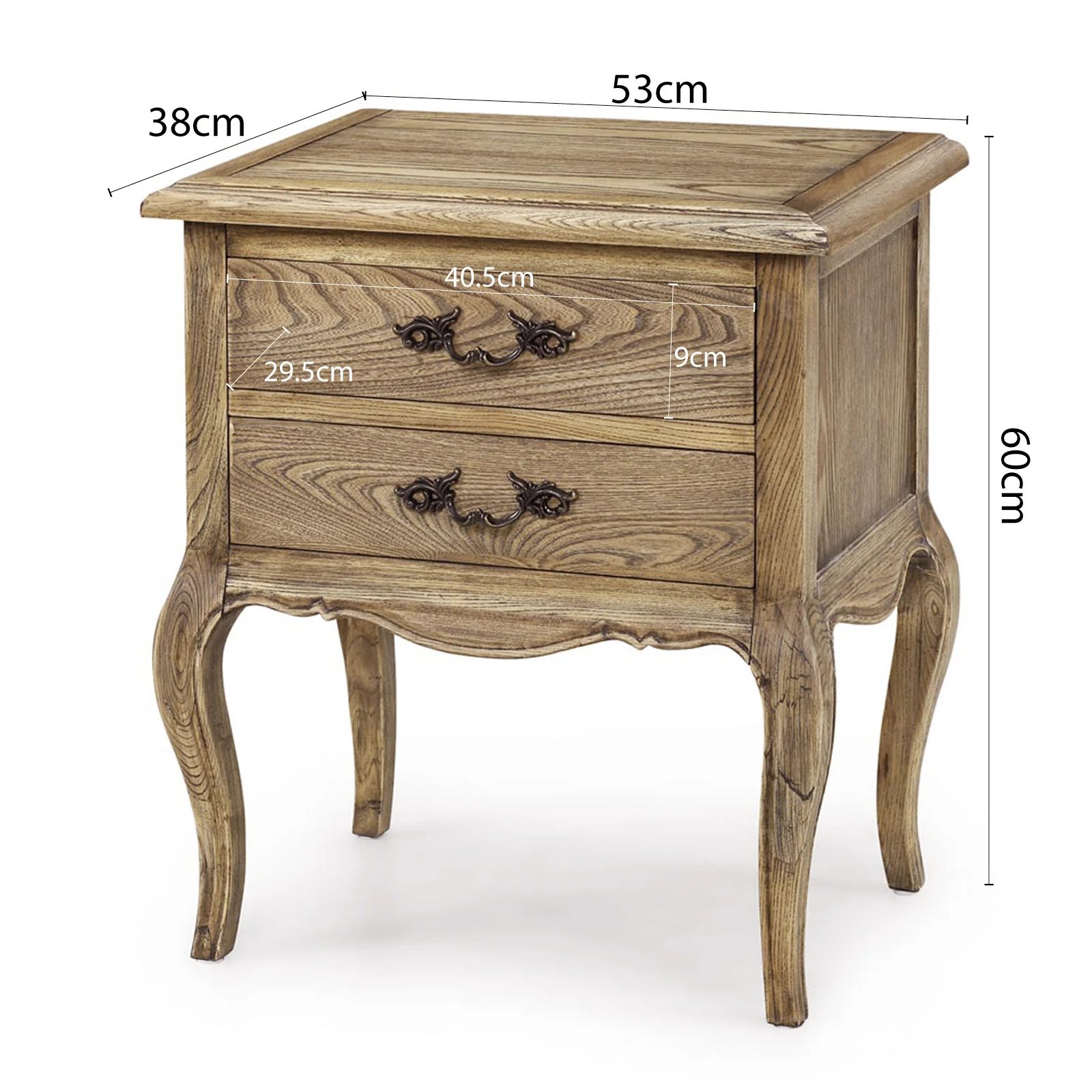French Provincial Provence 2 Drawer Bedside Lamp Table - Image 8