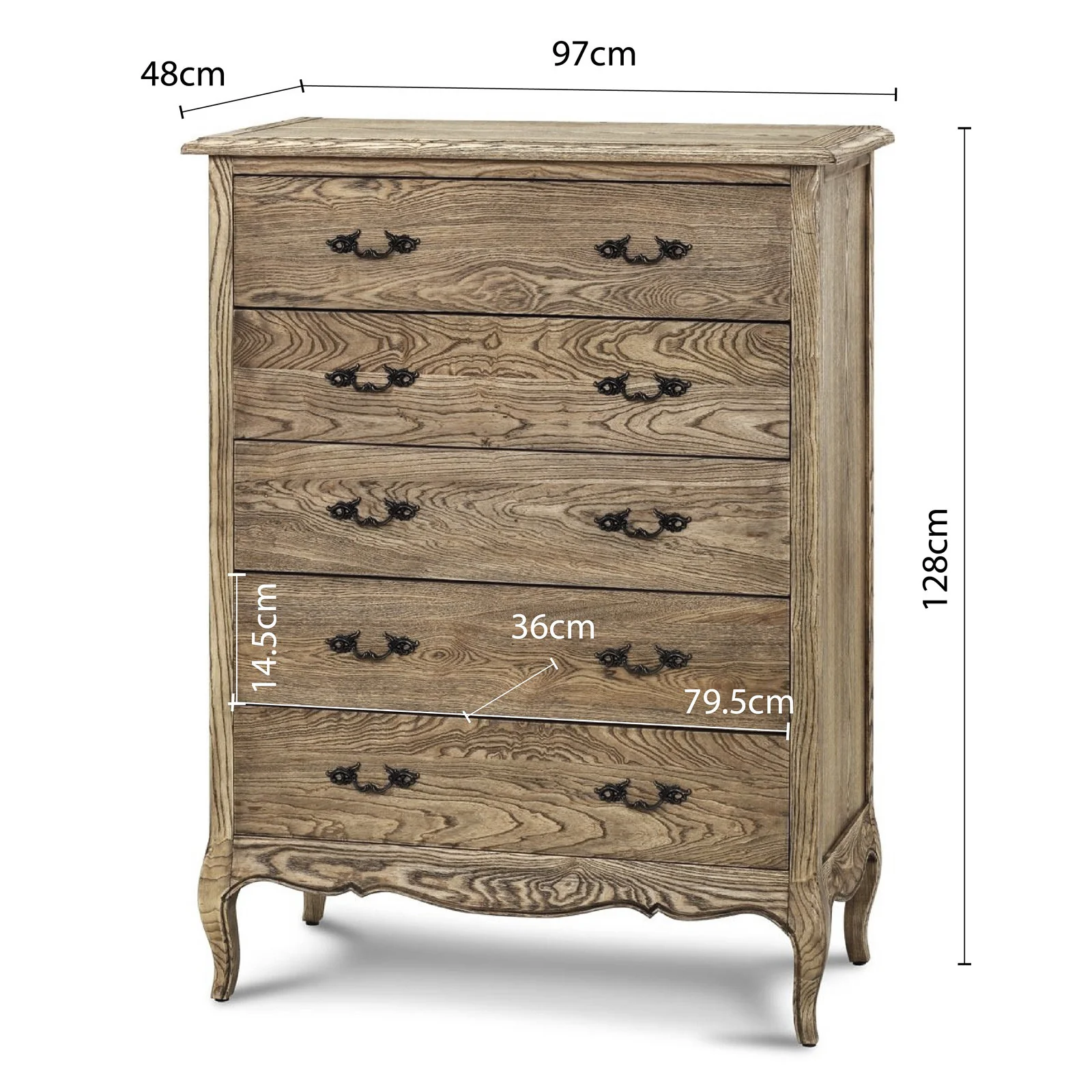 French Provincial Provence 5 Drawer Chest Tallboy Cabinet - Image 10