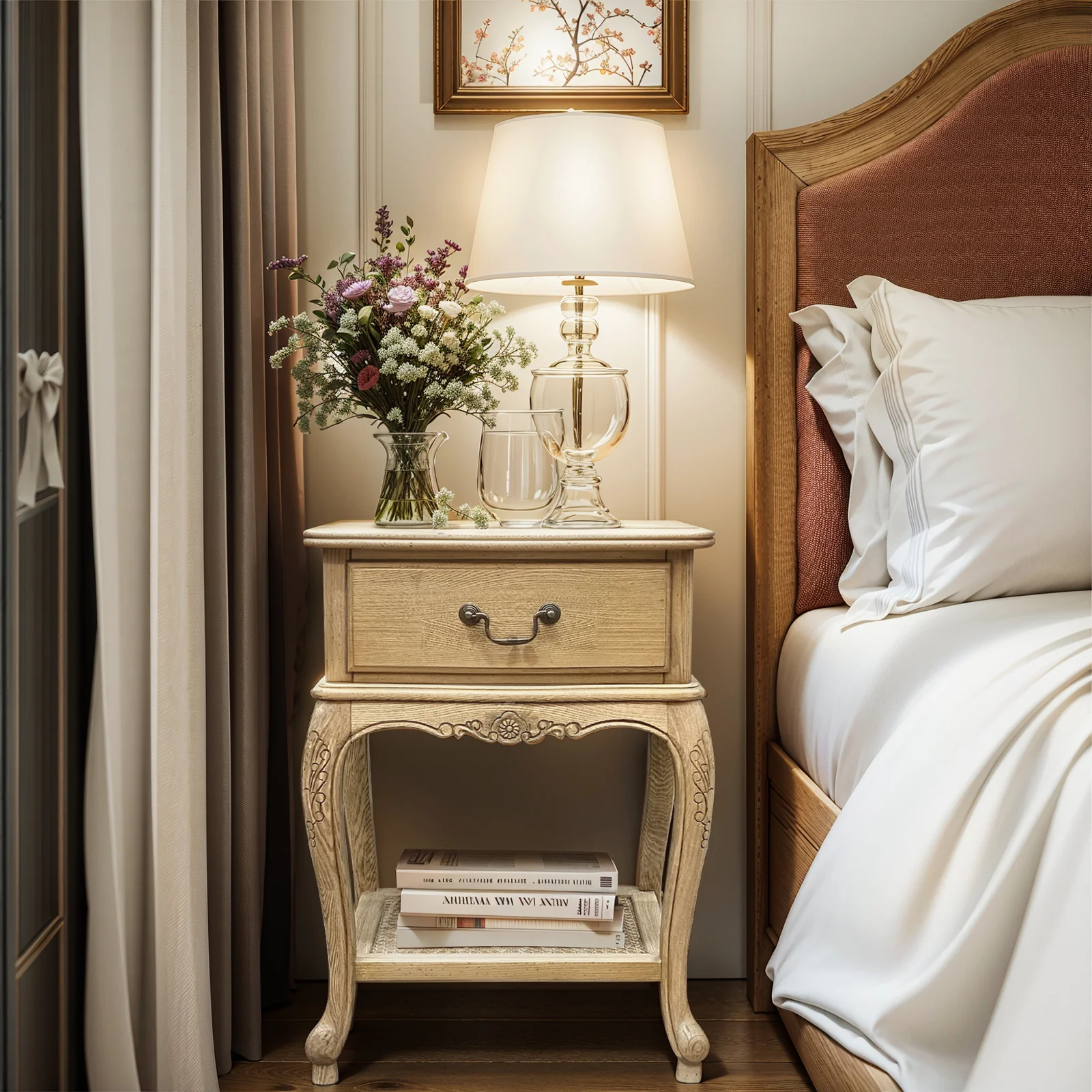 French Provincial Provence Bedside Lamp Table - Image 18