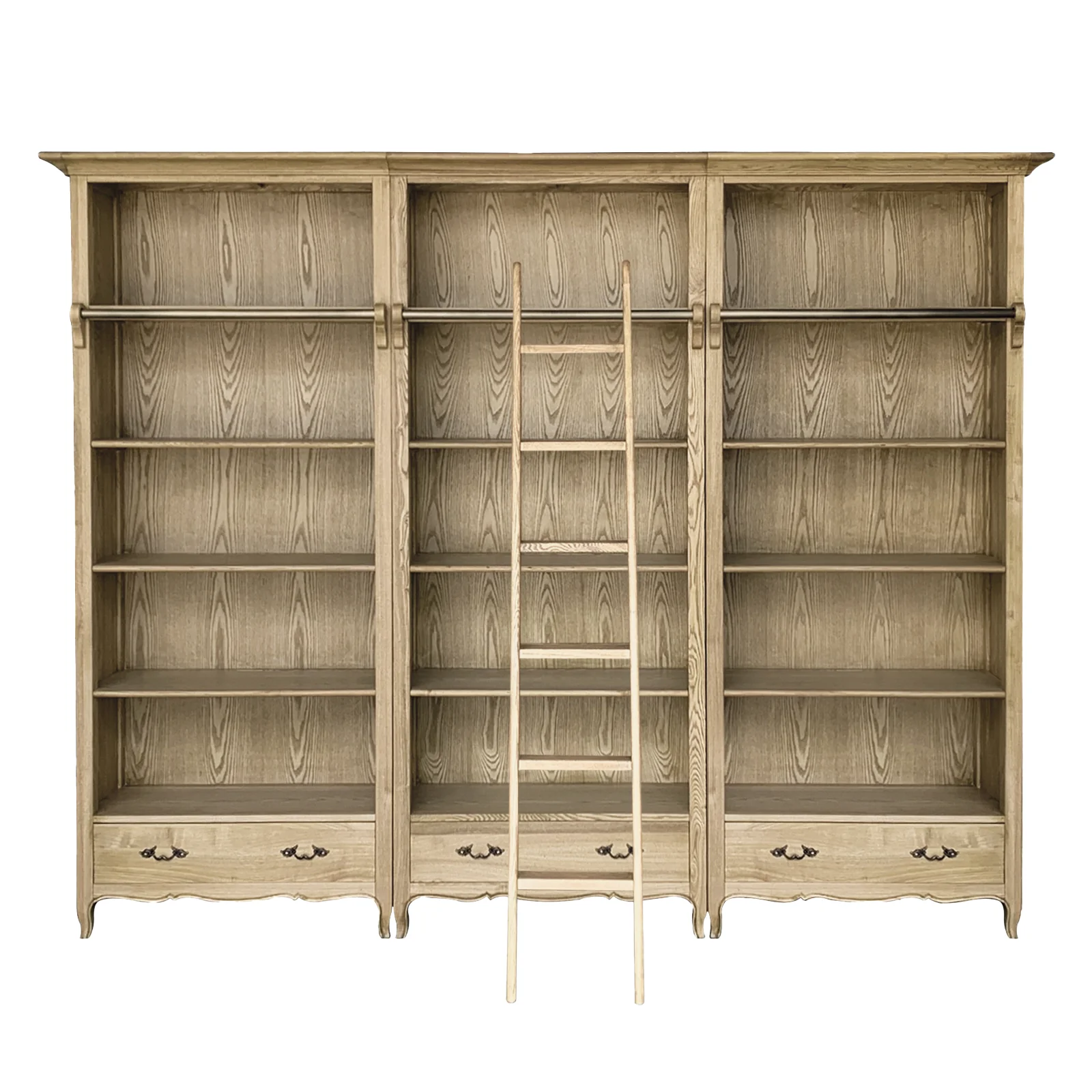 French Provincial Provence Extendable Library Bookcase Natural Ash with Ladder - Image 10