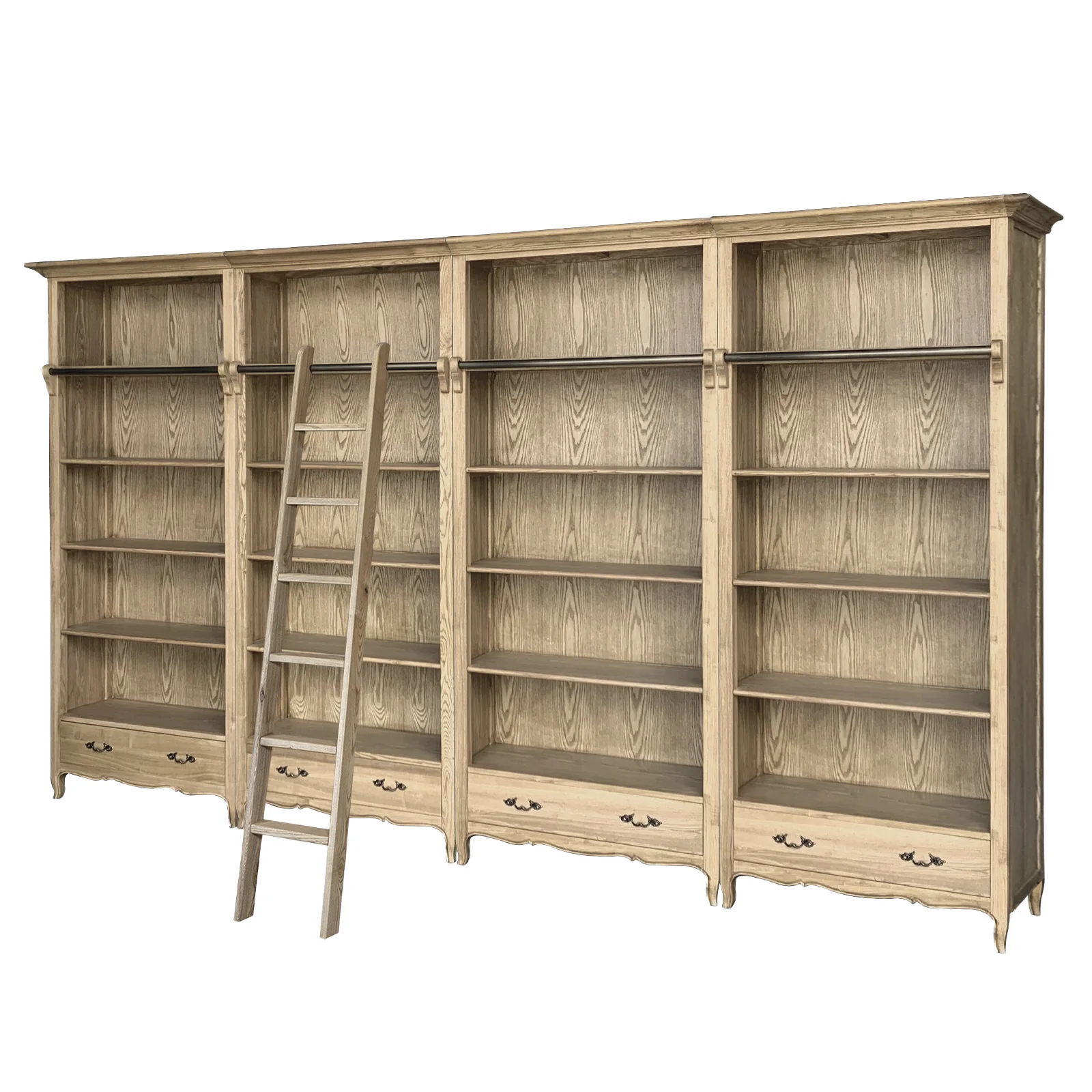 French Provincial Provence Extendable Library Bookcase Natural Ash with Ladder - Image 11