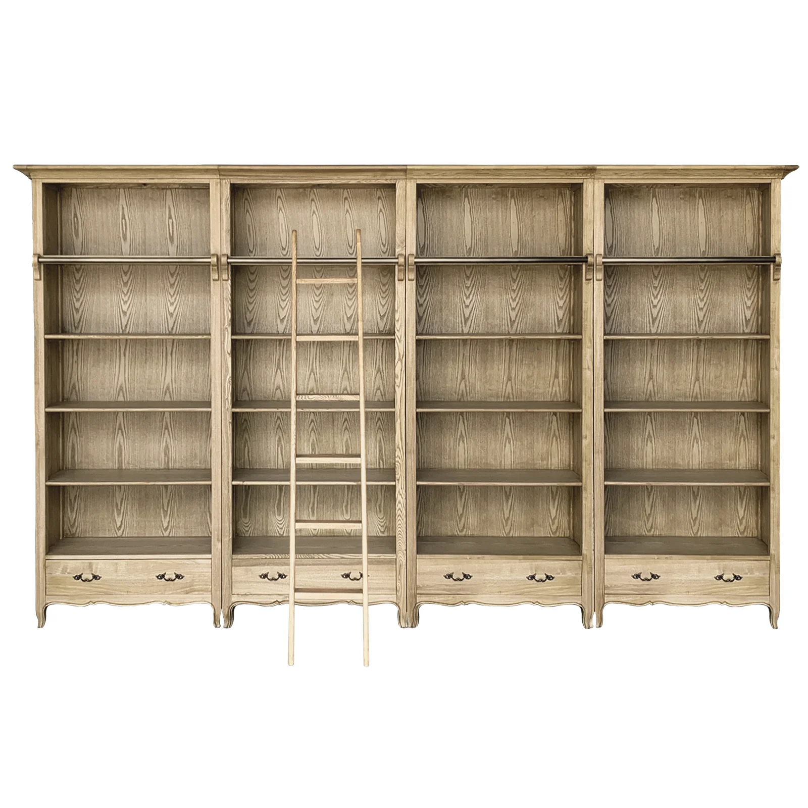 French Provincial Provence Extendable Library Bookcase Natural Ash with Ladder - Image 12