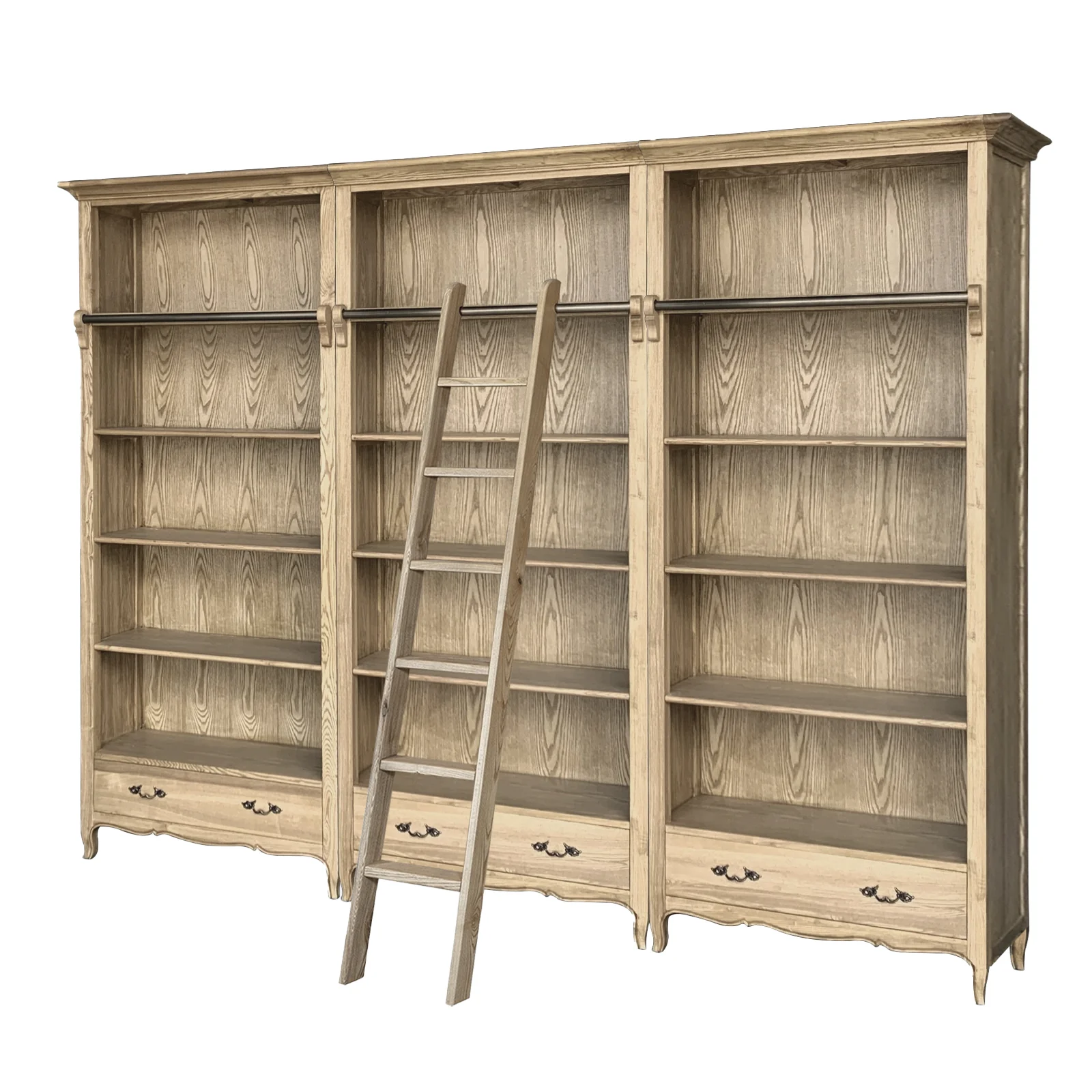French Provincial Provence Extendable Library Bookcase Natural Ash with Ladder - Image 13
