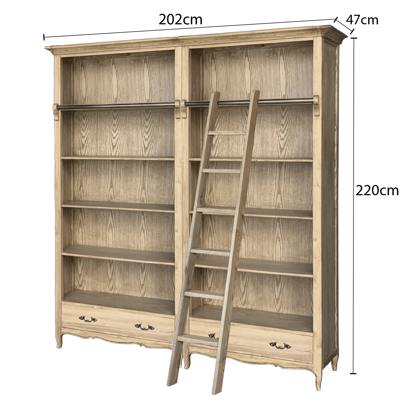 French Provincial Provence Extendable Library Bookcase Natural Ash with Ladder - Image 15