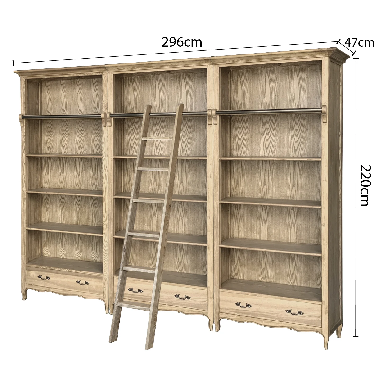 French Provincial Provence Extendable Library Bookcase Natural Ash with Ladder - Image 16