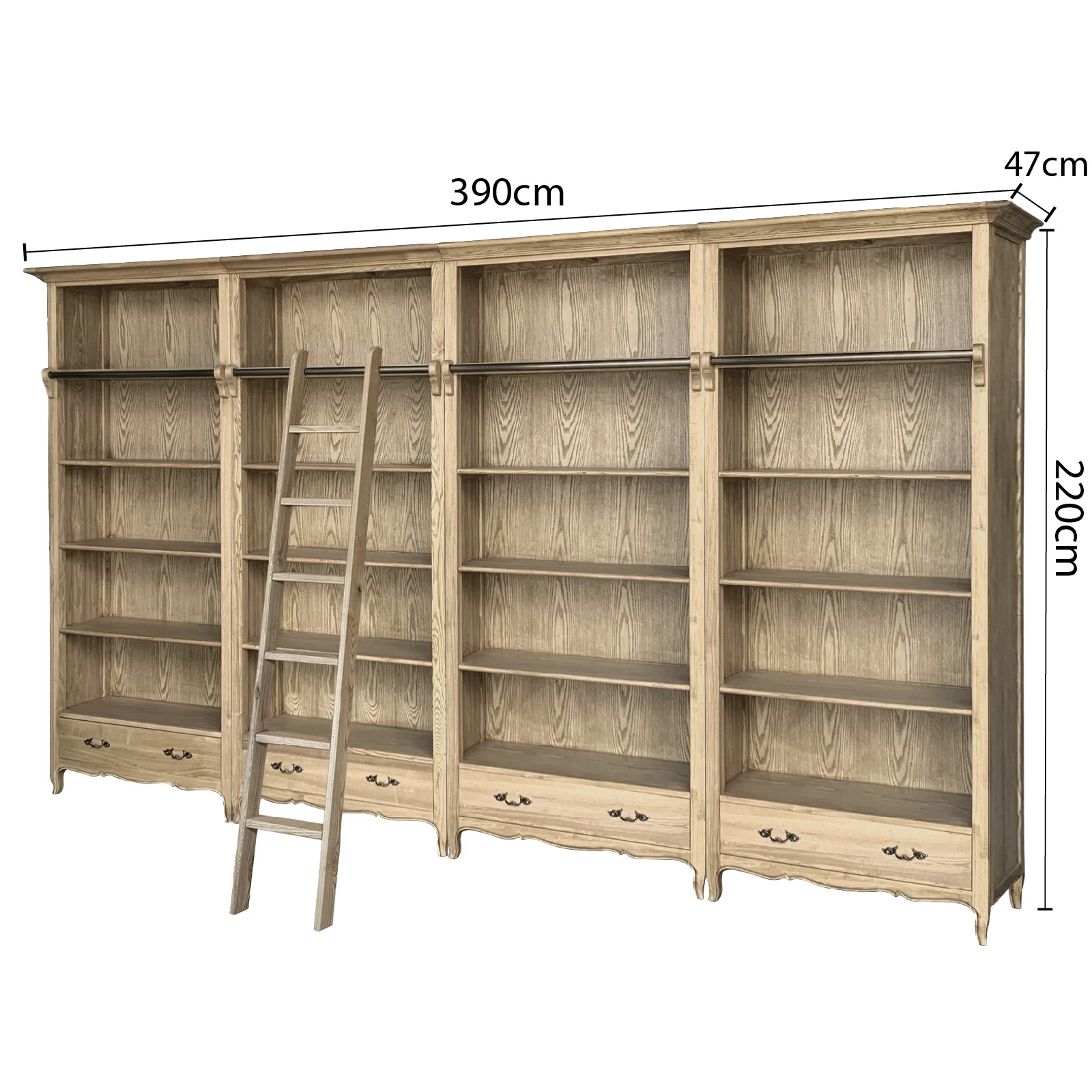 French Provincial Provence Extendable Library Bookcase Natural Ash with Ladder - Image 17