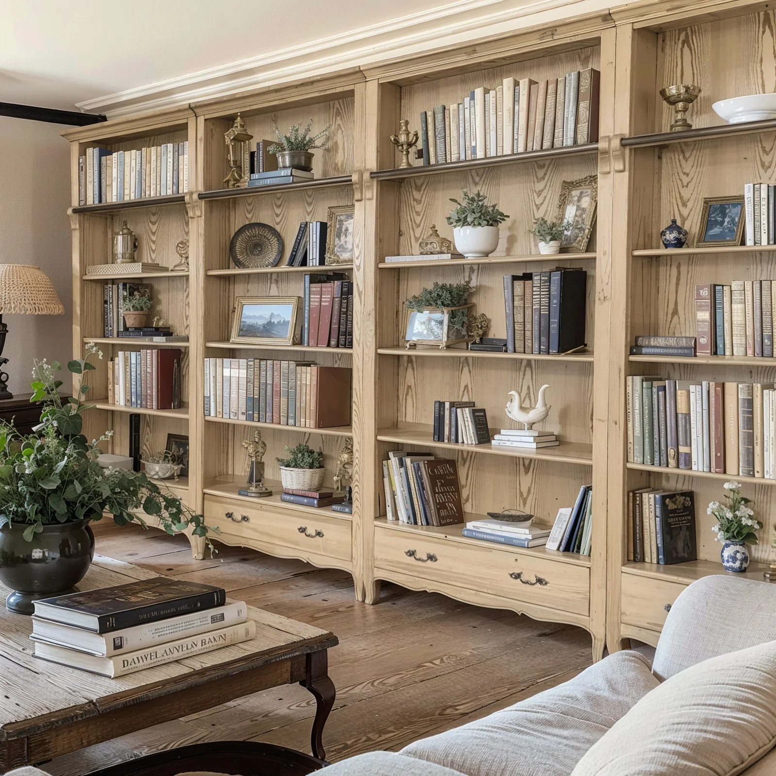French Provincial Provence Extendable Library Bookcase Natural Ash with Ladder - Image 5