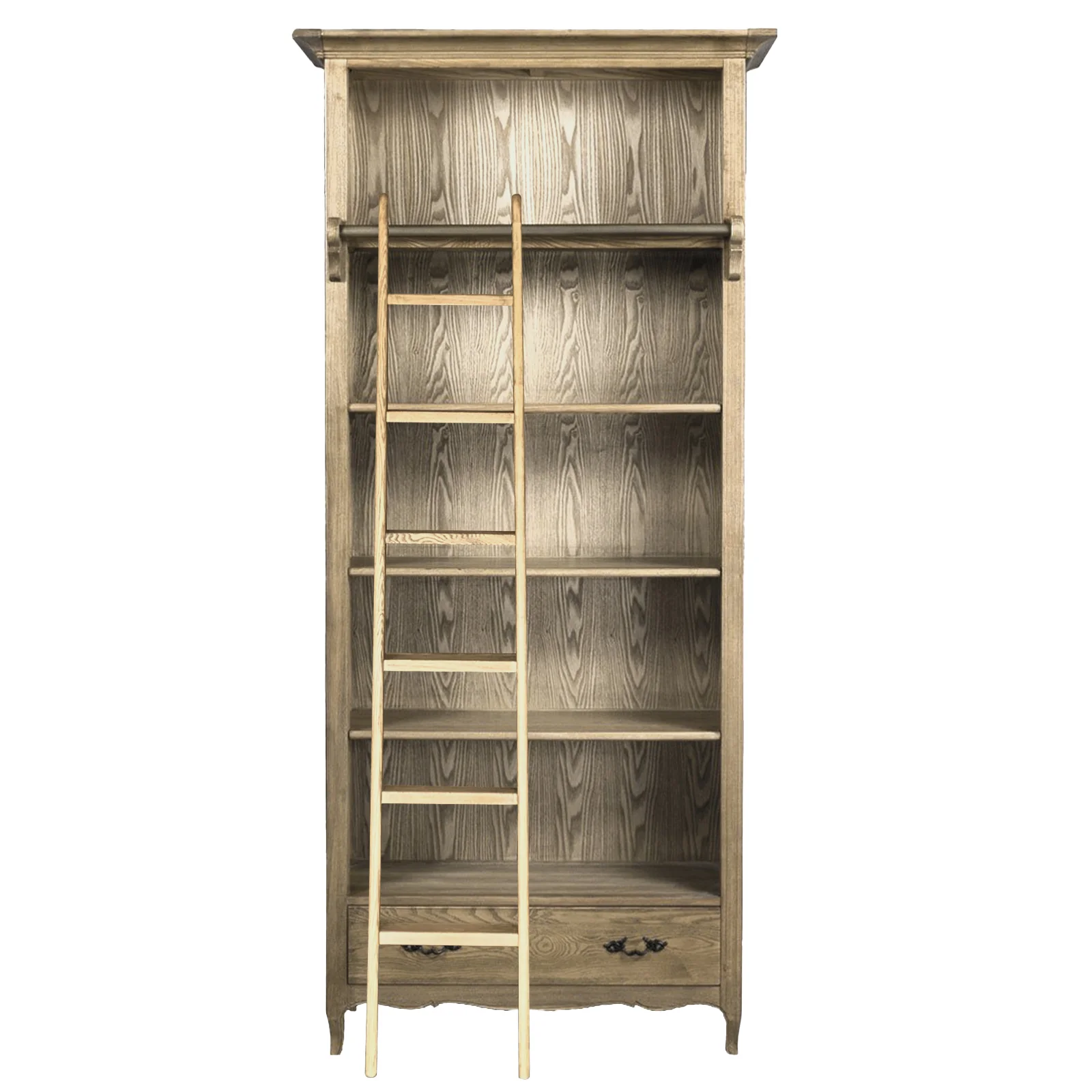 French Provincial Provence Extendable Library Bookcase Natural Ash with Ladder - Image 7