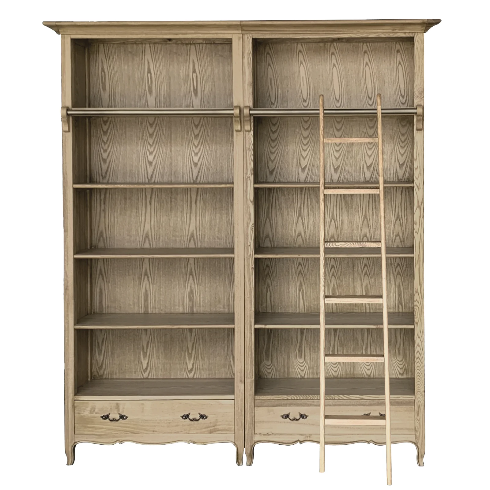 French Provincial Provence Extendable Library Bookcase Natural Ash with Ladder - Image 9