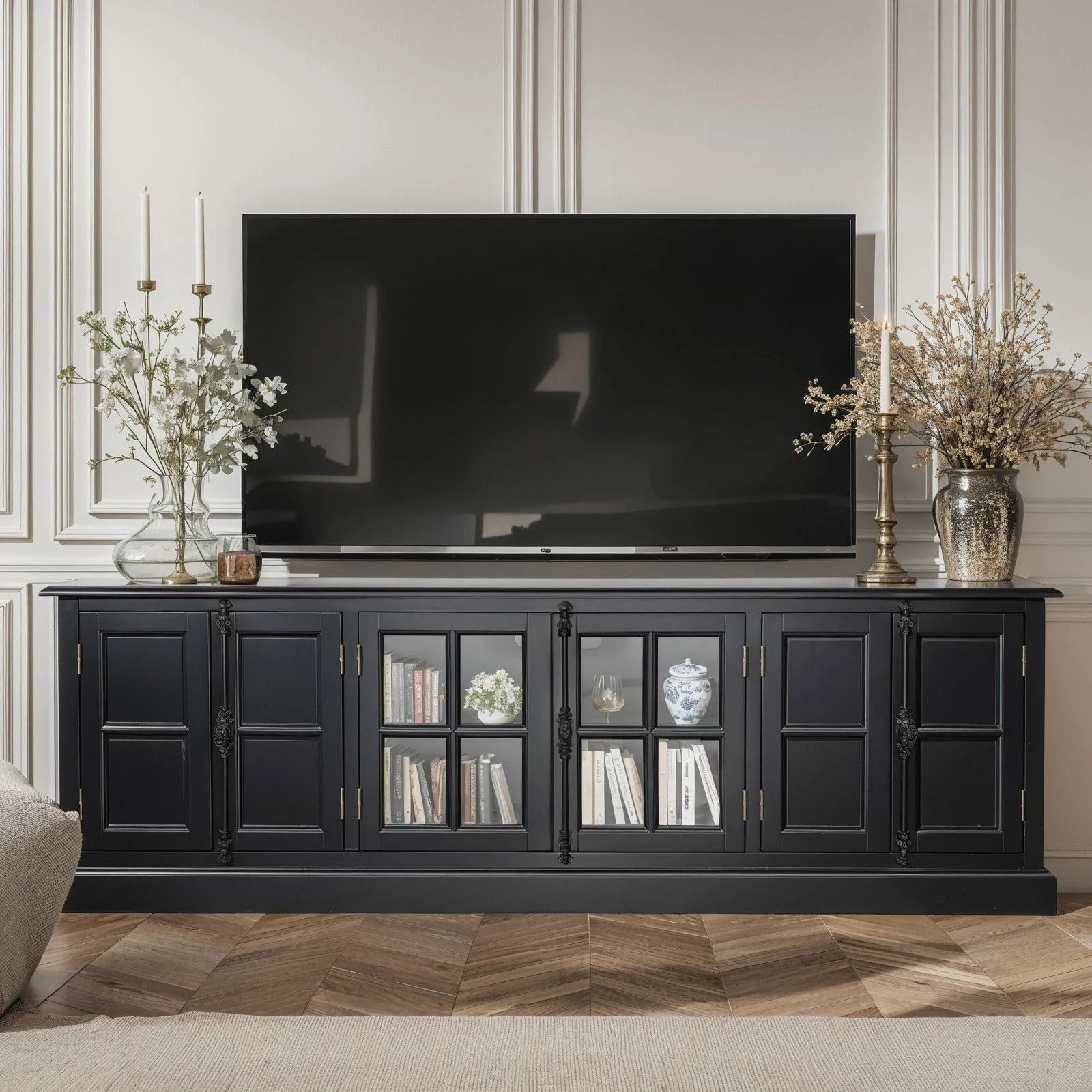 French Provincial Rustic Charm Glass-Door TV Stand Entertainment Unit 200cm Long - Image 17