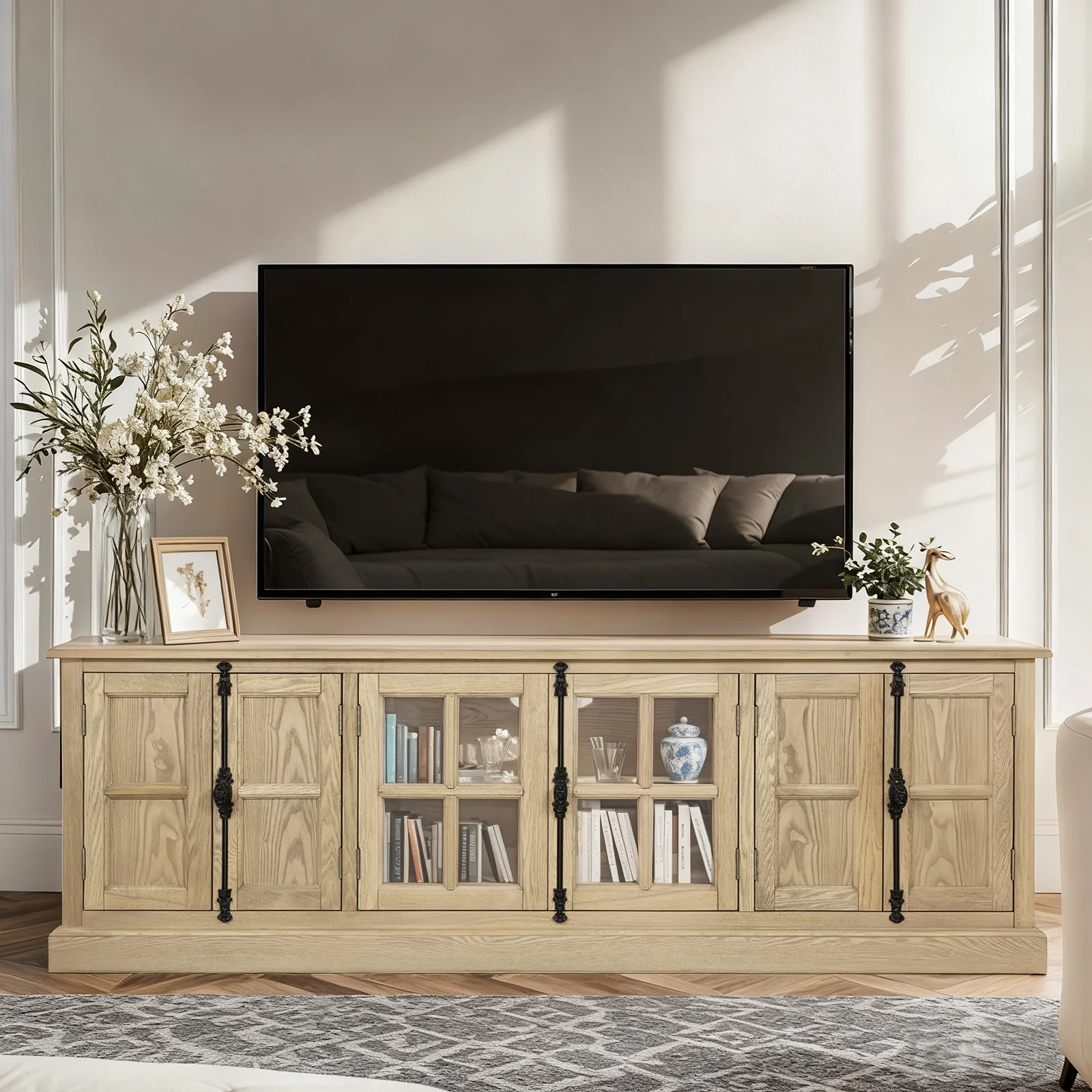 French Provincial Rustic Charm Glass-Door TV Stand Entertainment Unit 200cm Long - Image 29