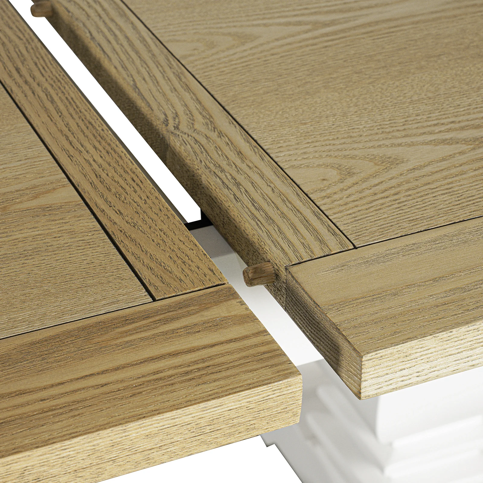 Hamptons 220cm - 320cm Rectangle Extendable Dining Table -  White Trestle Leg Ash Top - Image 11