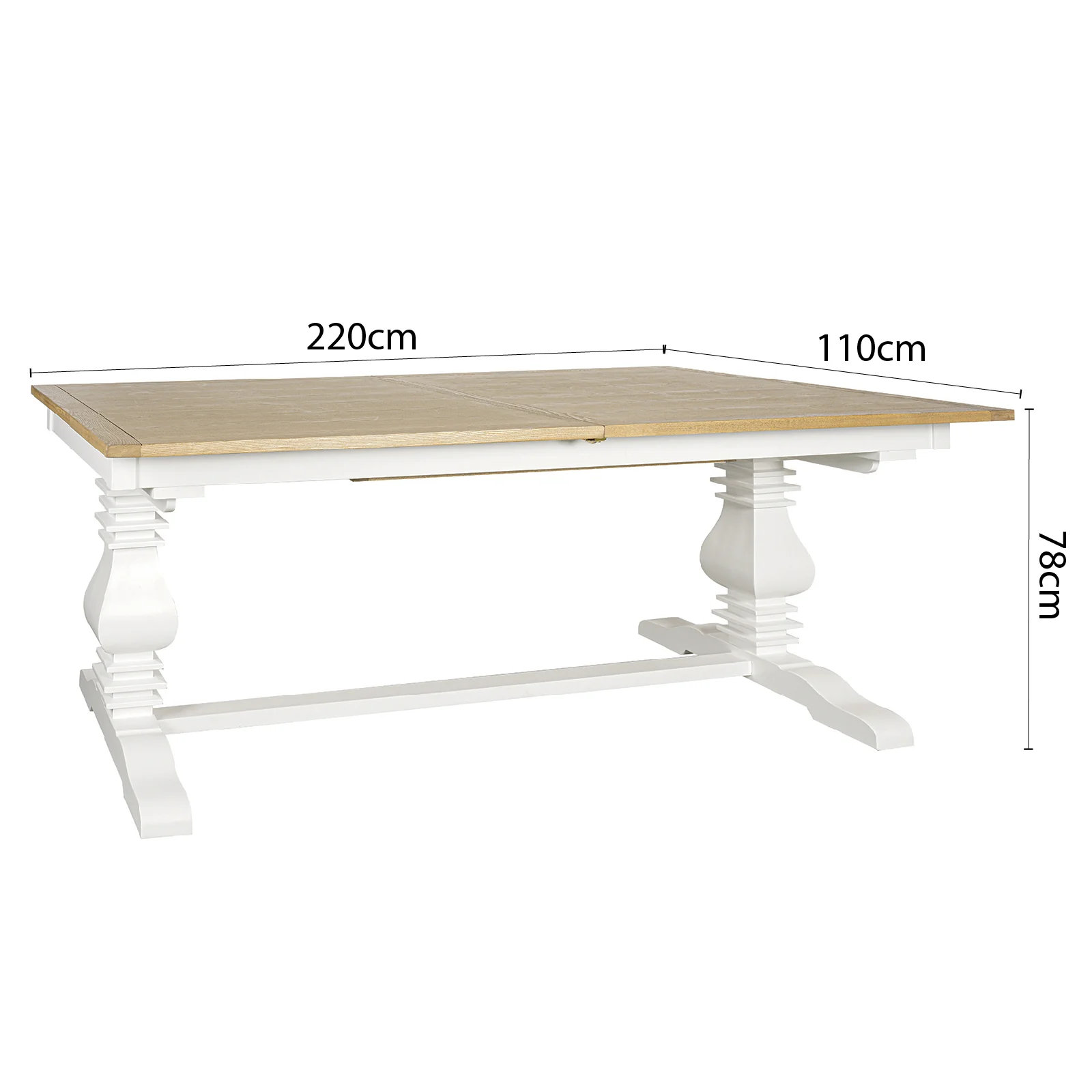 Hamptons 220cm - 320cm Rectangle Extendable Dining Table -  White Trestle Leg Ash Top - Image 14