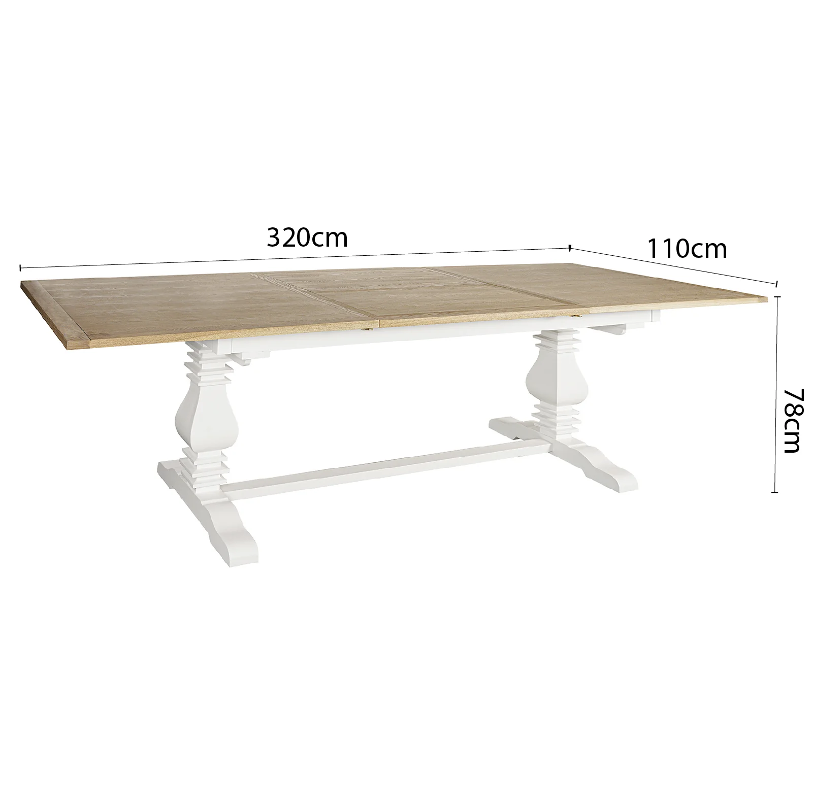 Hamptons 220cm - 320cm Rectangle Extendable Dining Table -  White Trestle Leg Ash Top - Image 15