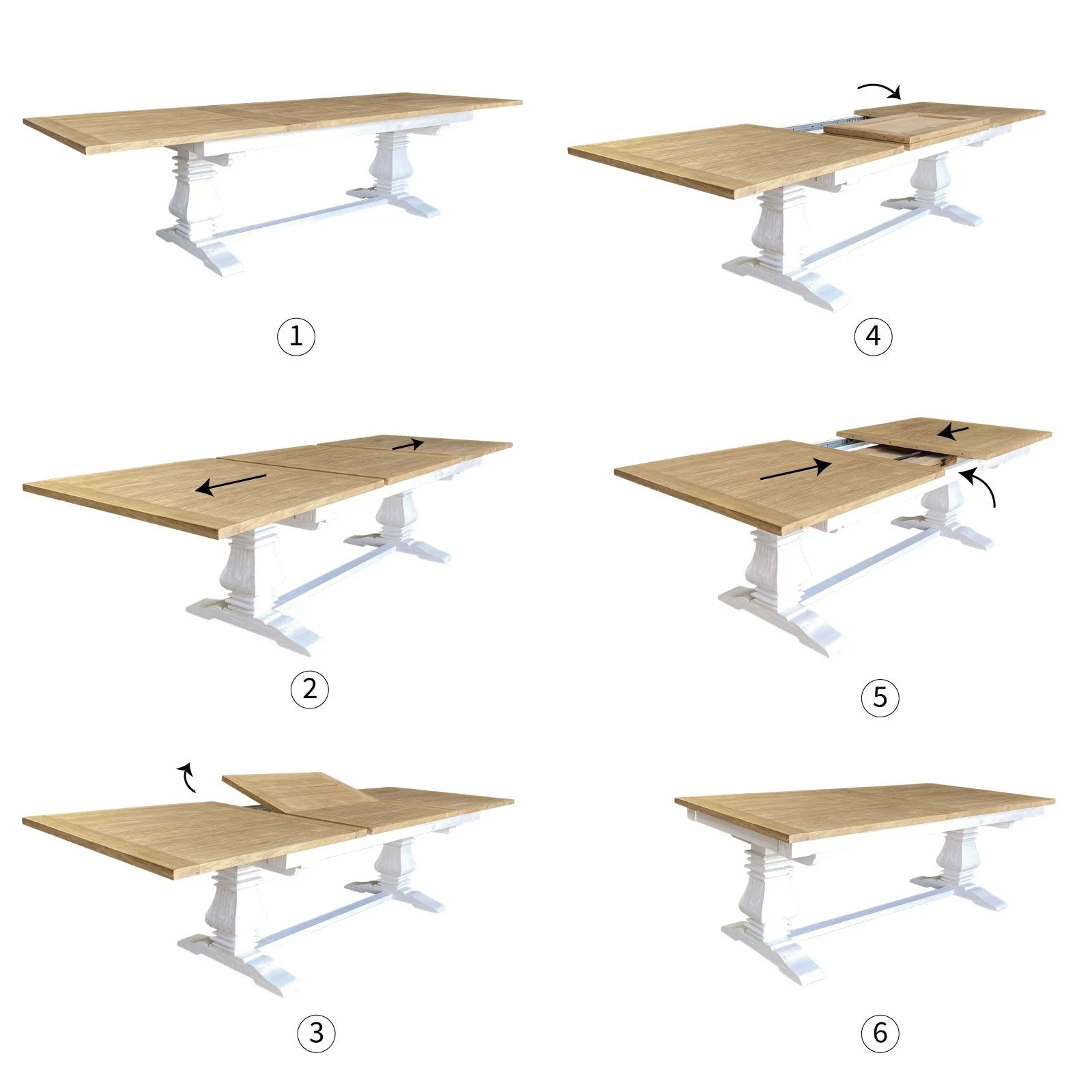 Hamptons 220cm - 320cm Rectangle Extendable Dining Table -  White Trestle Leg Ash Top - Image 16