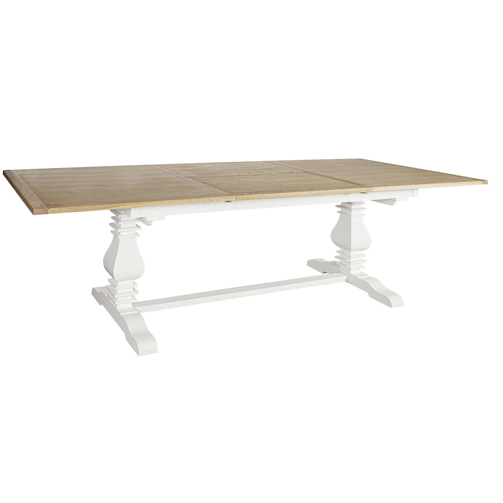 Hamptons 220cm - 320cm Rectangle Extendable Dining Table -  White Trestle Leg Ash Top - Image 4