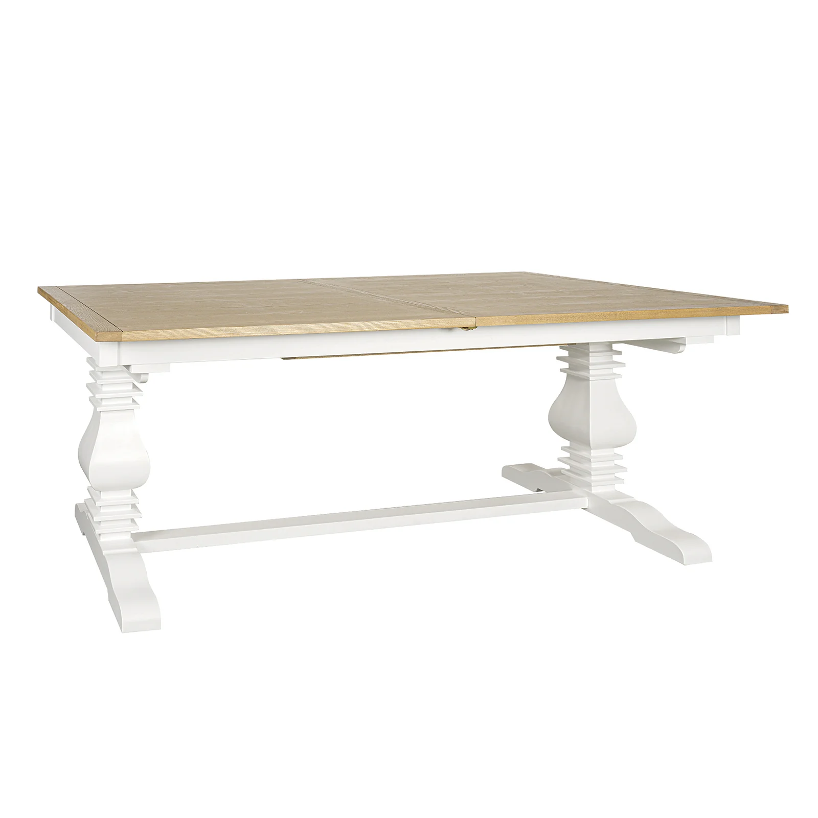Hamptons 220cm - 320cm Rectangle Extendable Dining Table -  White Trestle Leg Ash Top - Image 6