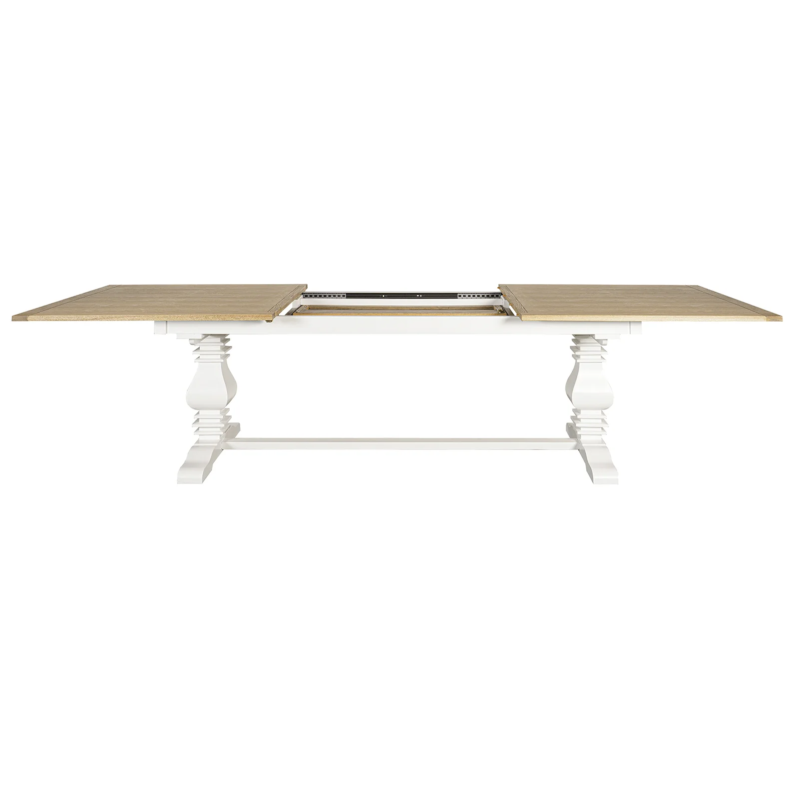 Hamptons 220cm - 320cm Rectangle Extendable Dining Table -  White Trestle Leg Ash Top - Image 9