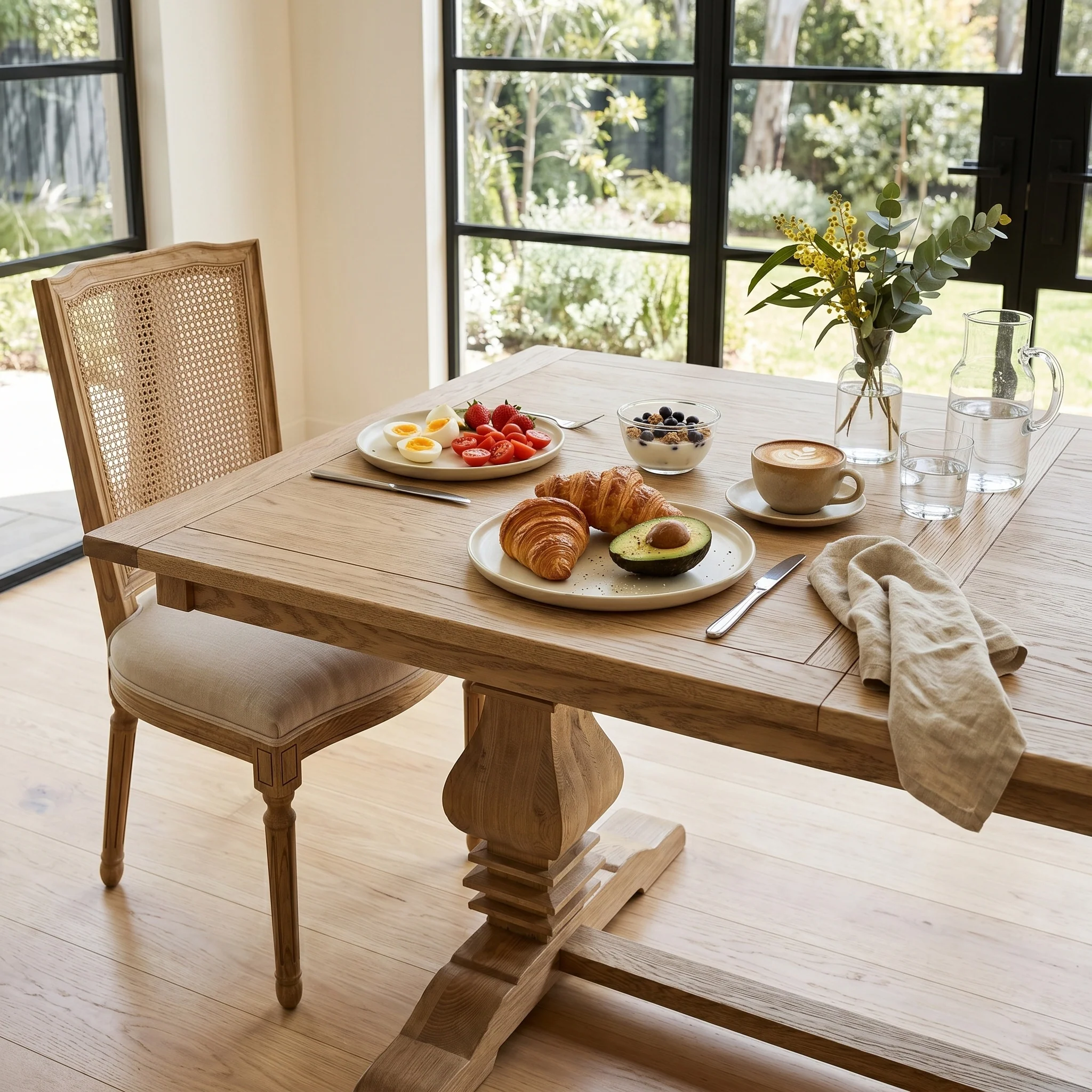 Classic Hamptons Natural Ash Extendable Pedestal Dining Table 180–260cm - Image 3