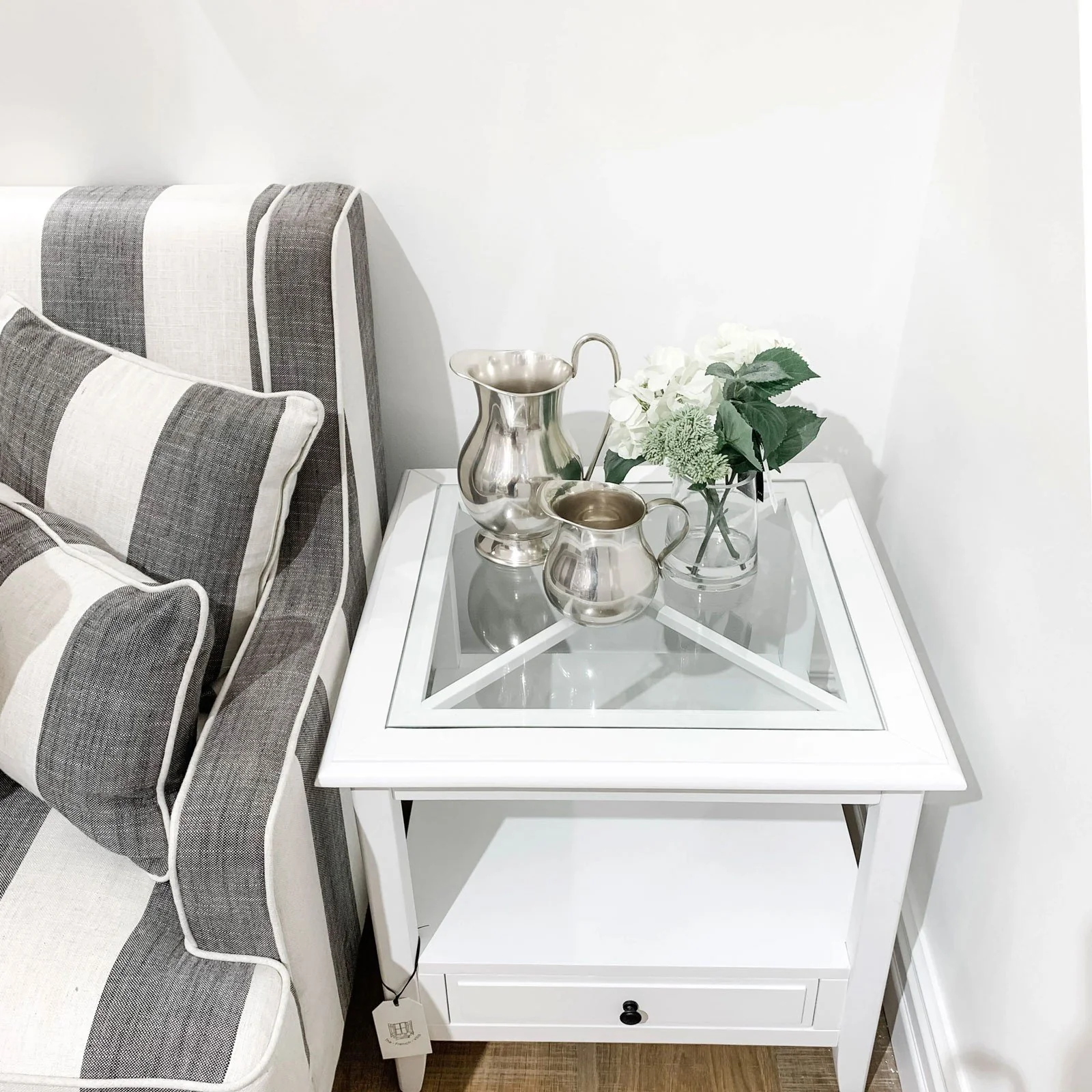 Hamptons Coastal 1 Drawer Glass Cross Side Table - Image 10