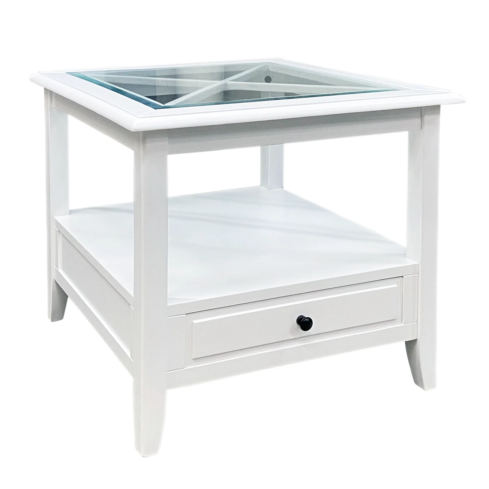 Hamptons Coastal 1 Drawer Glass Cross Side Table - Image 3